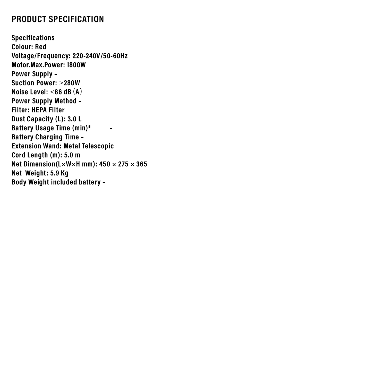 Sharp 1800W Bagless Vacuum Cleaner (ECC1819R)