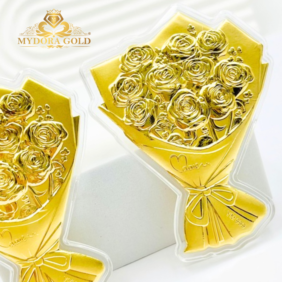 MYDORA Rose Bouquet + Love Box Set l EMAS 999/24K Gold Wafer NOTE