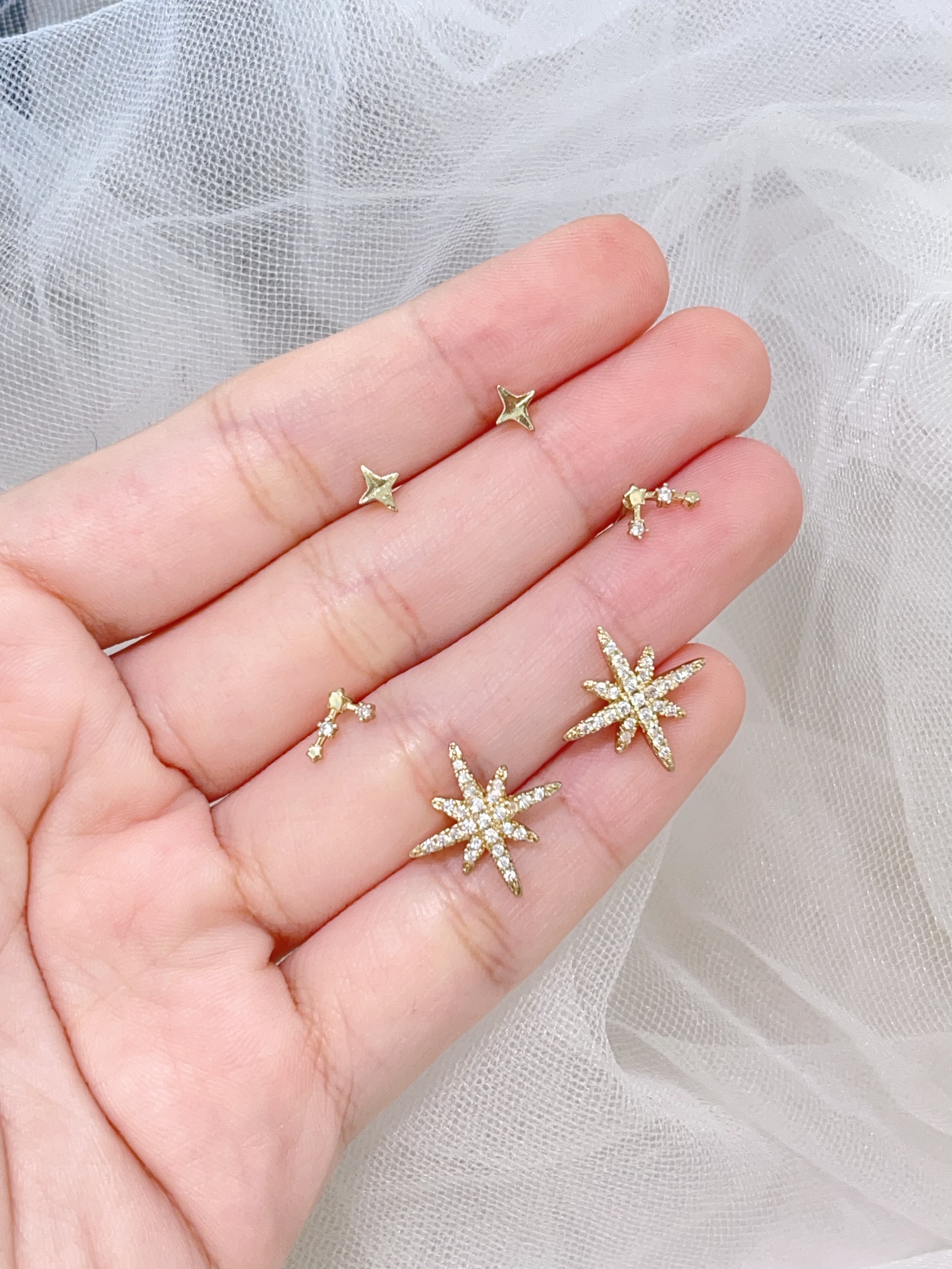 镶钻八芒星耳环套装