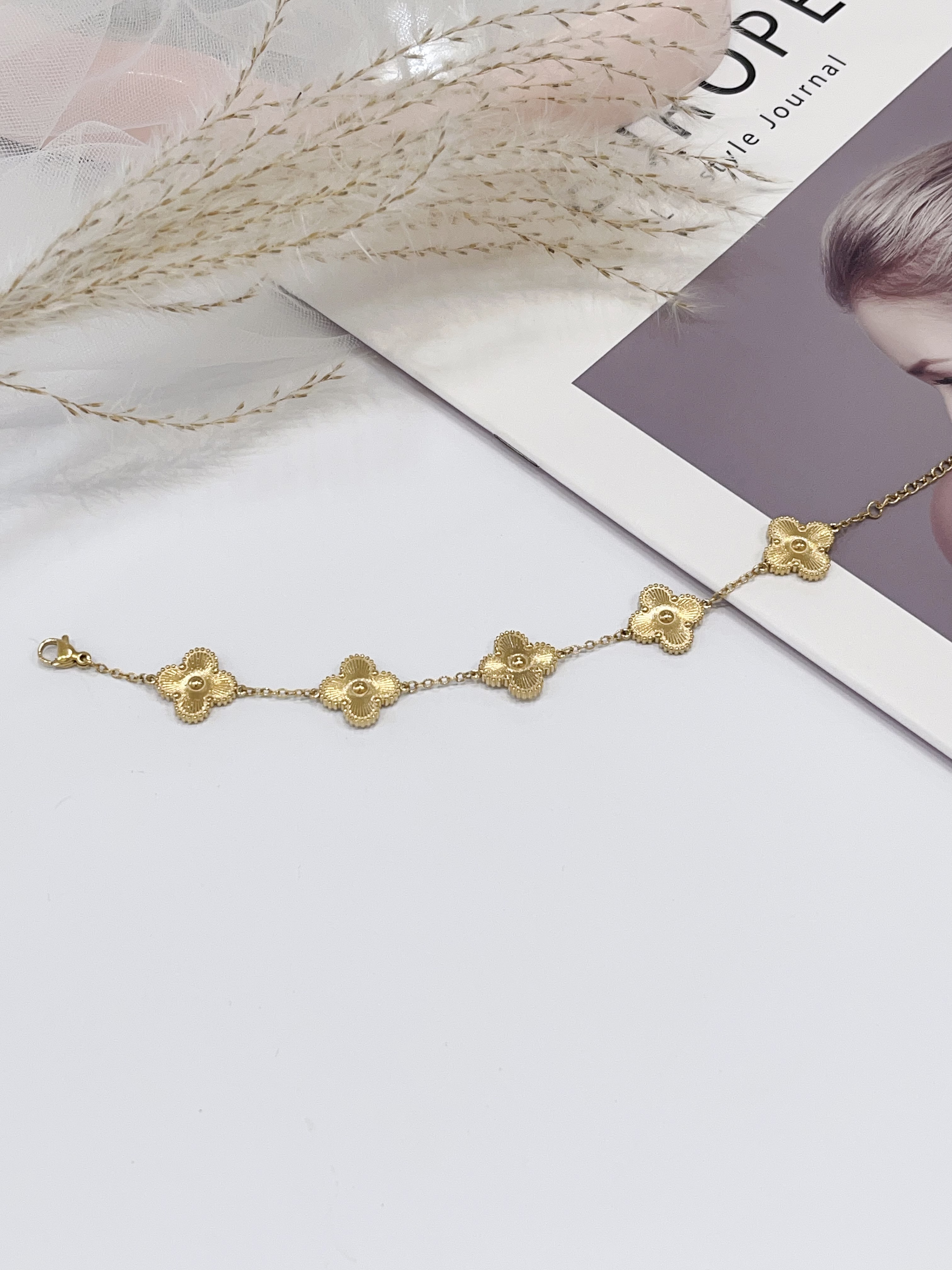 复古小花风 钛钢手链