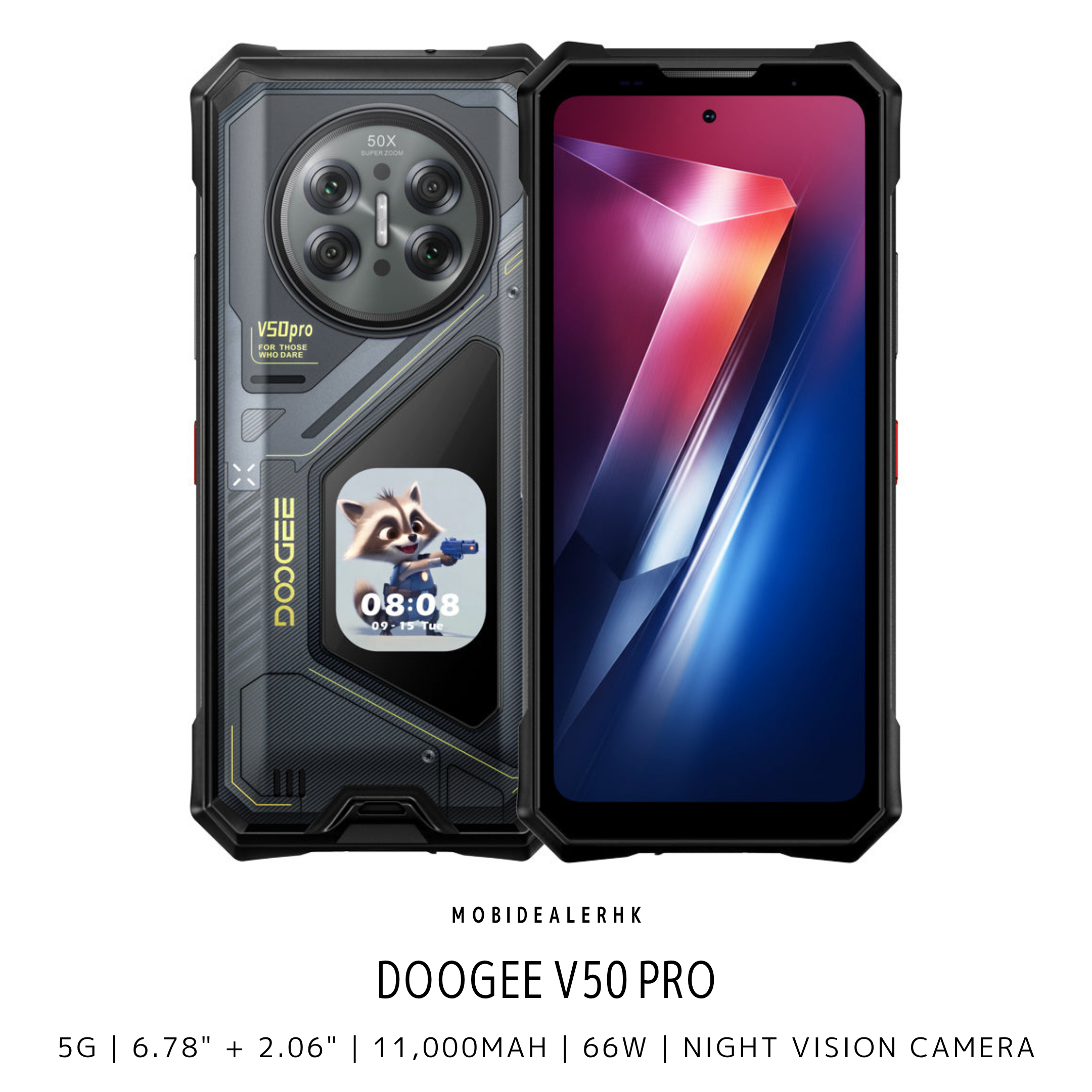 Doogee V50 Pro | 道格 V50 Pro | 5G | 三防手機 | 2.06吋副屏 | 2億像素主鏡頭 | 64MP夜視 | 11000mAh | 3咭槽