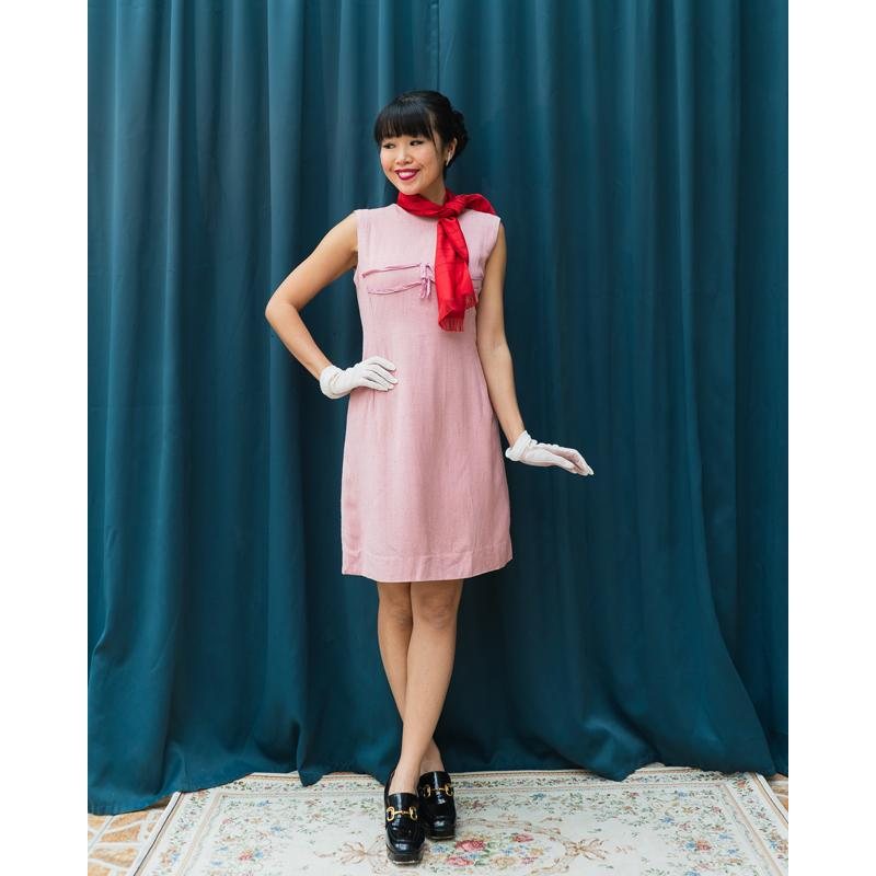 Vintage Japanese 1960s Pastel Pink Ribbon Detail Shift Dress (MT1541-30)