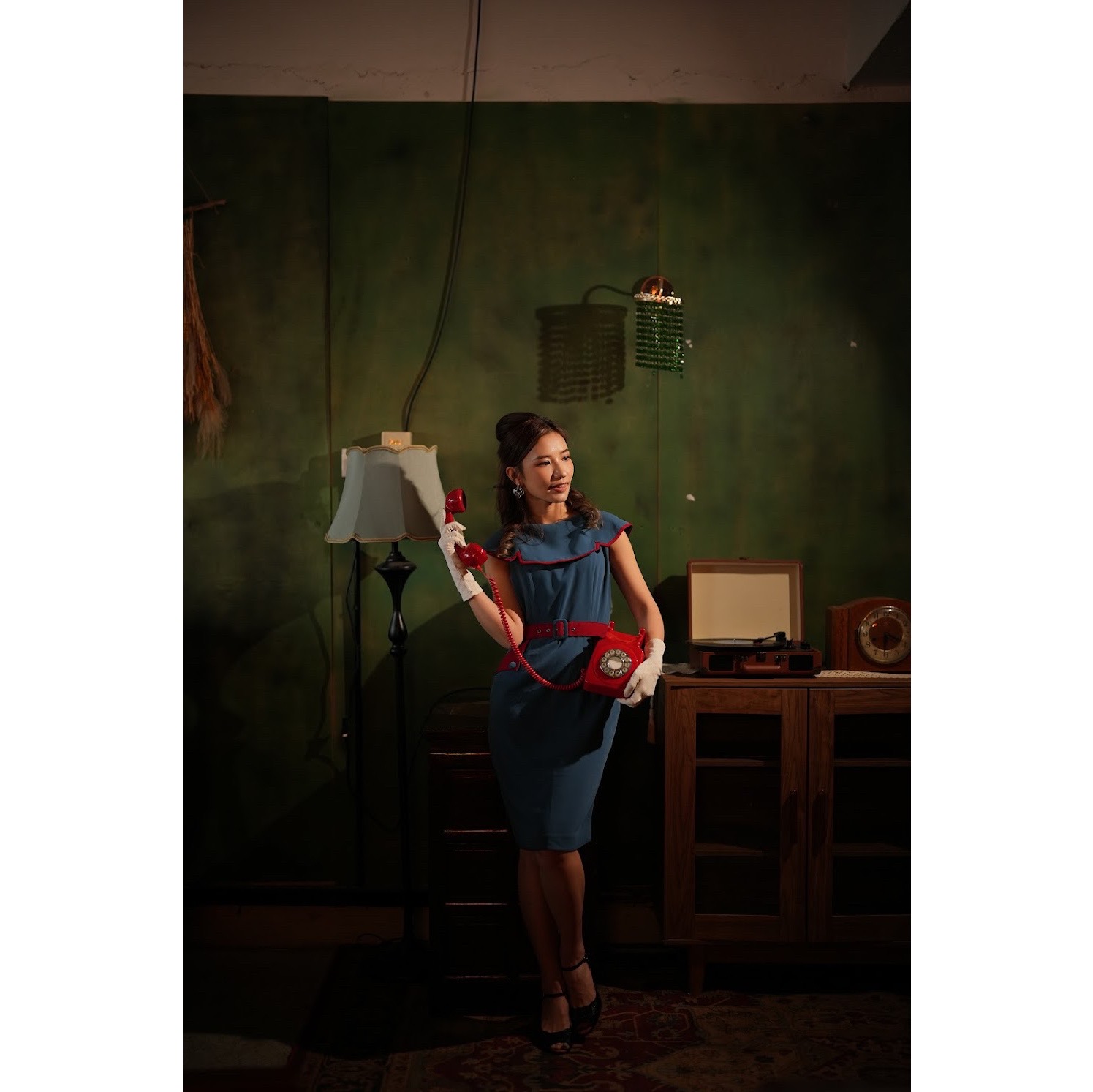 (Last S)1950s Summer Splendour Two Tone Cape Dress - Blue x Red (FM191)