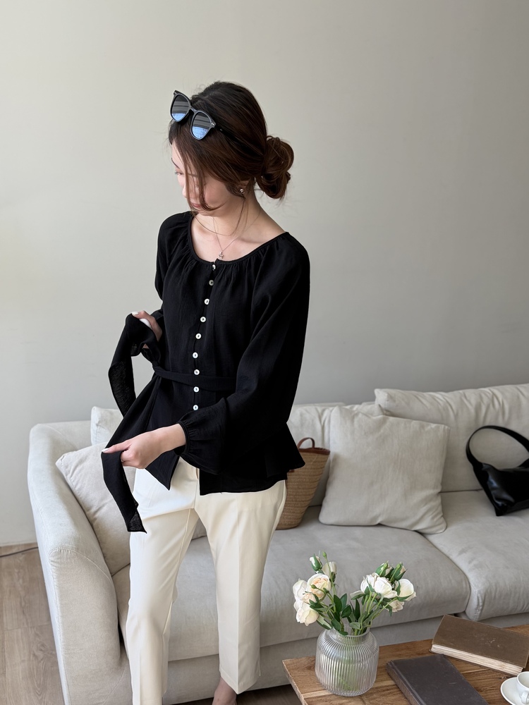 Eloise Tie-Neck Blouse (Black)