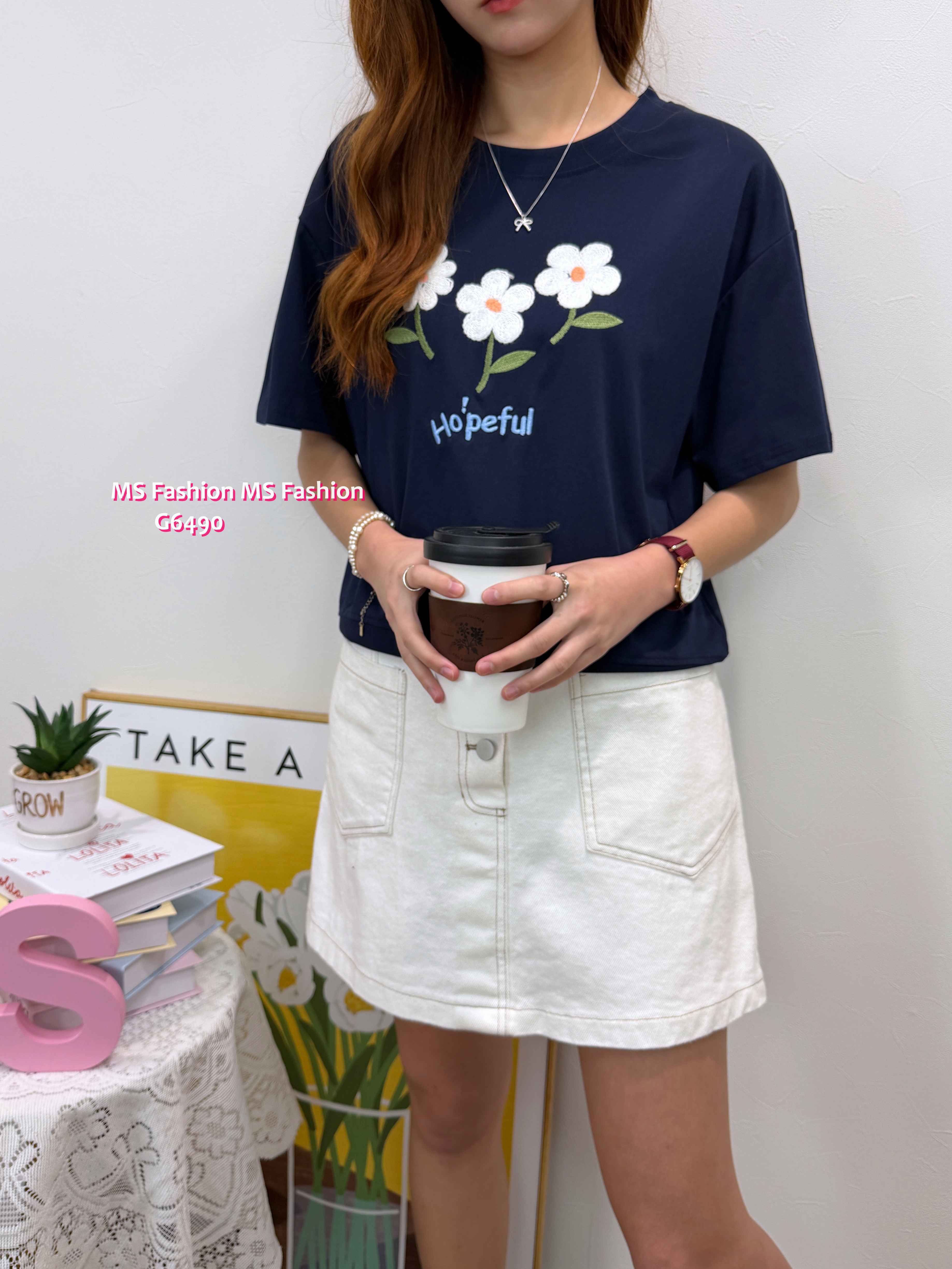 G6490 刺繡小花top