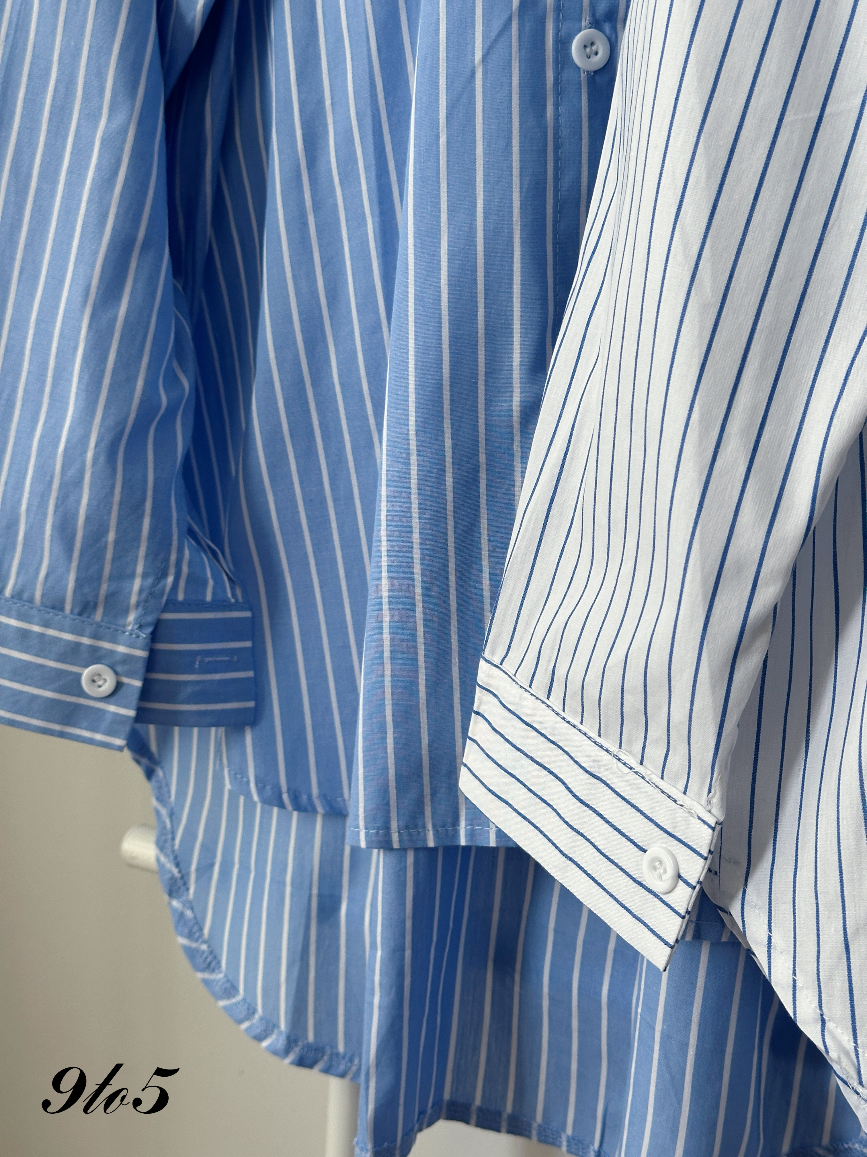 T4263 Long Sleeve Oversized Stripe Shirt - Blue & White