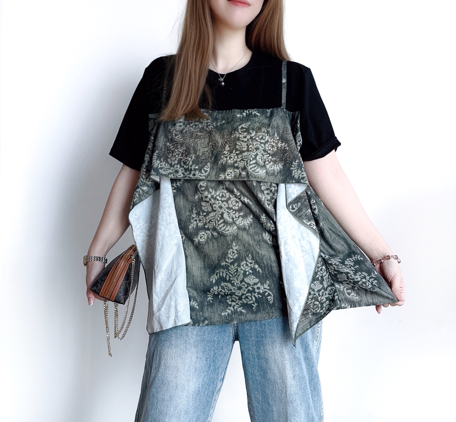 🌼初春優惠🍀 假兩件吊帶民族印花Tee