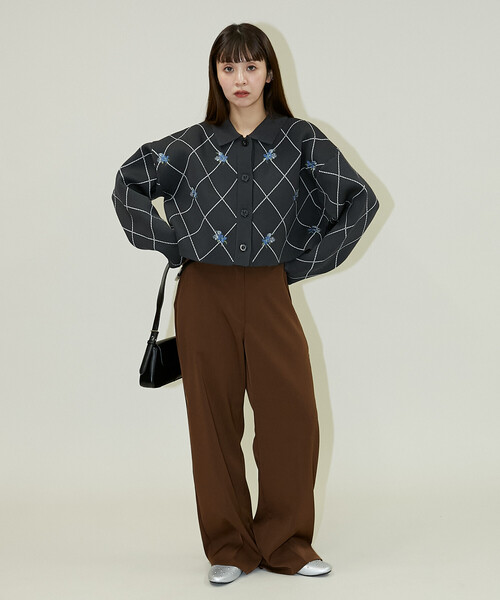 線條菱形花卉刺繡短短外套