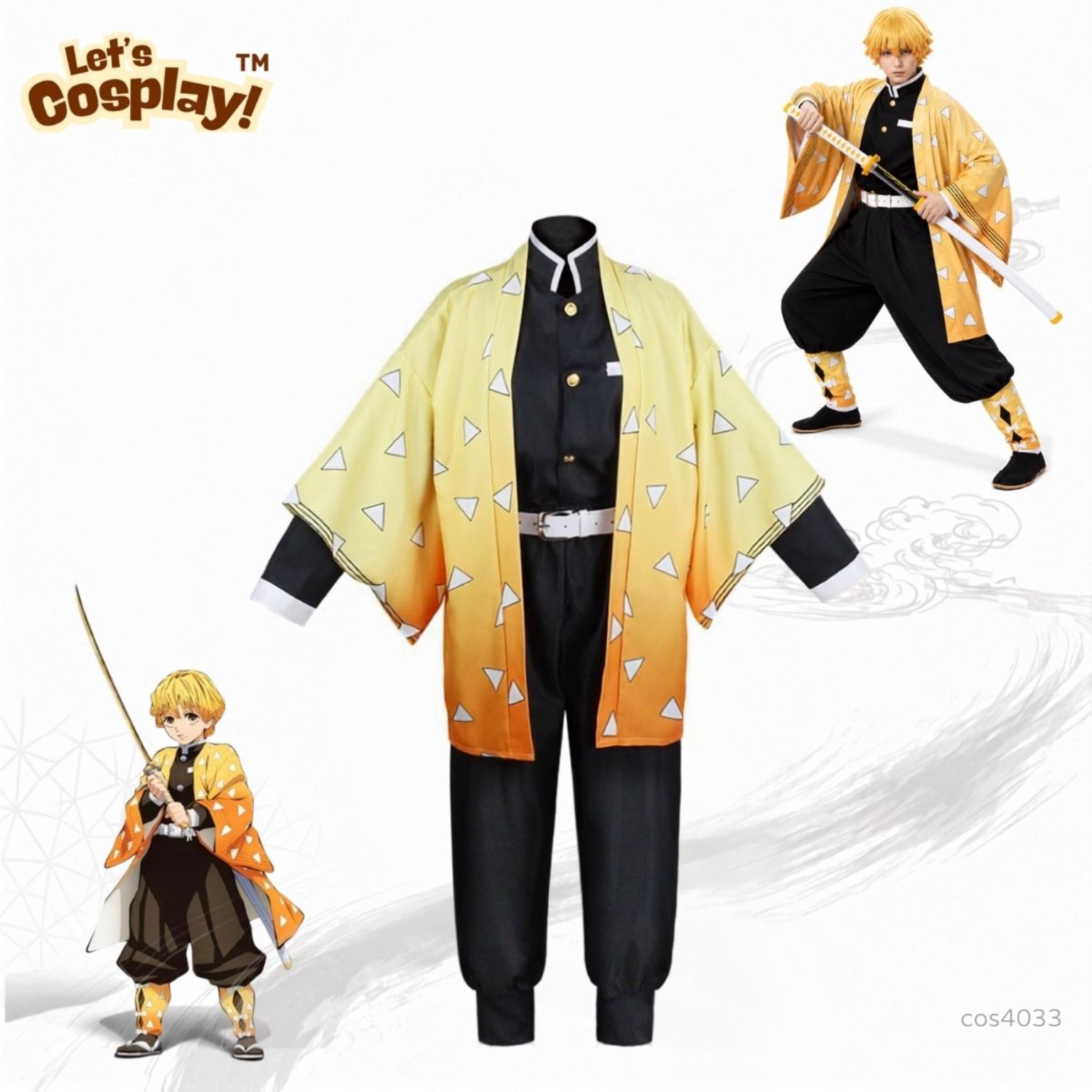 鬼滅之刃我妻善逸主題男裝Cosplay Costume 5件套 成人角色扮演服裝