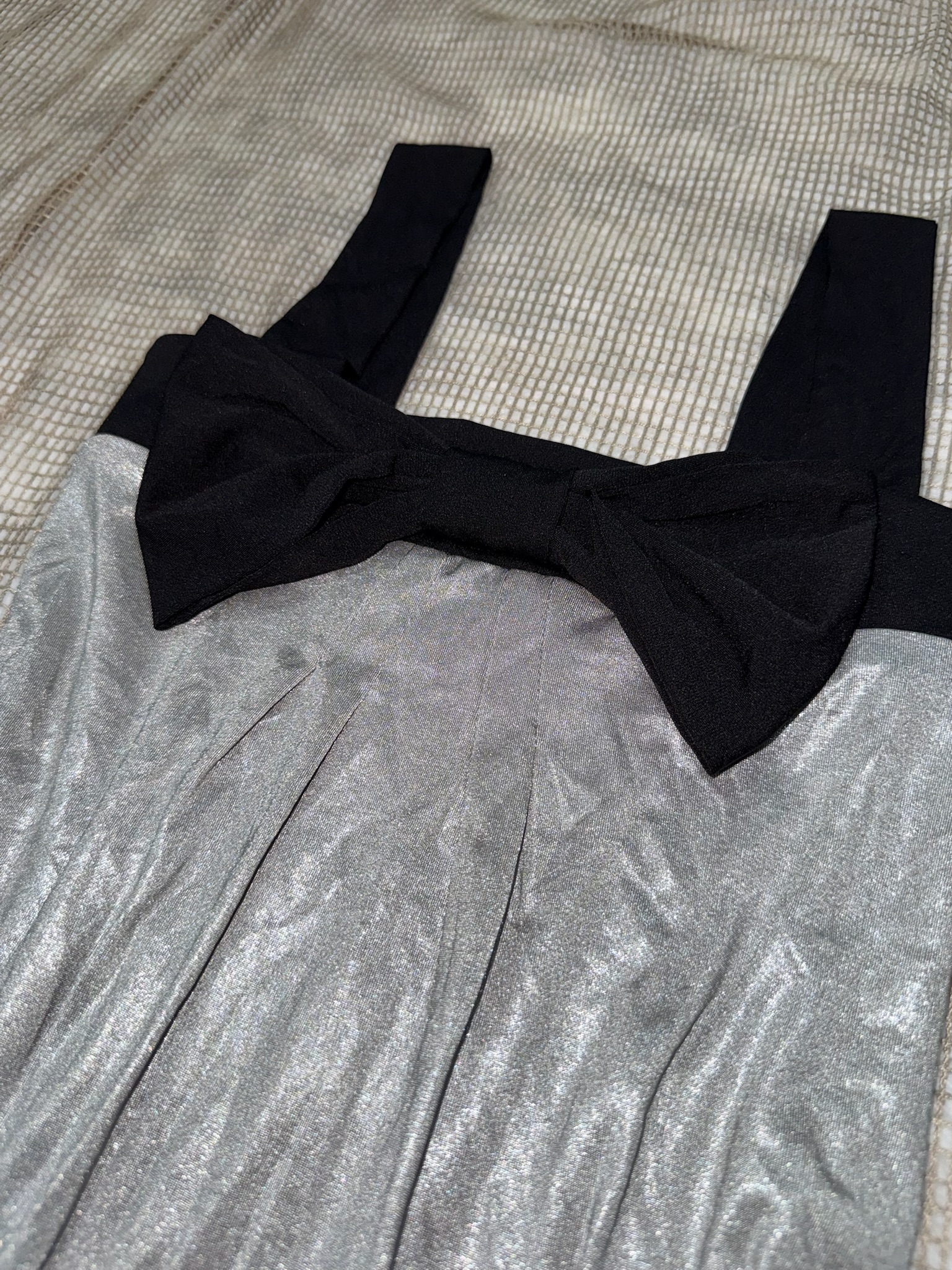 Silver Metallic Shimmer Tank Top with Big Bow
