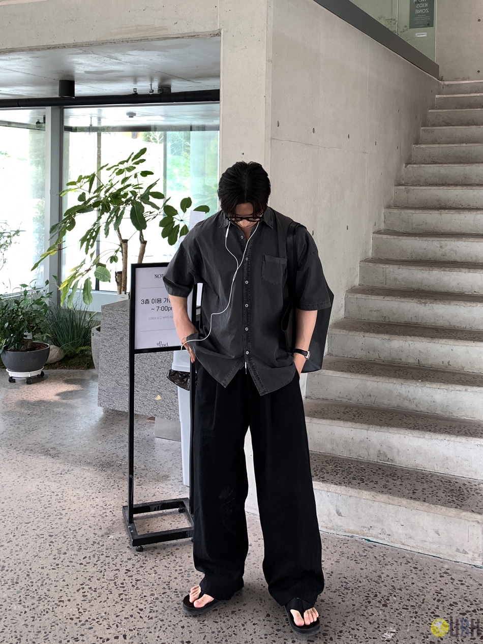【100%保證韓國直送】韓系復古噴染水洗寬版短袖襯衫 👕 [10 color] RL114959