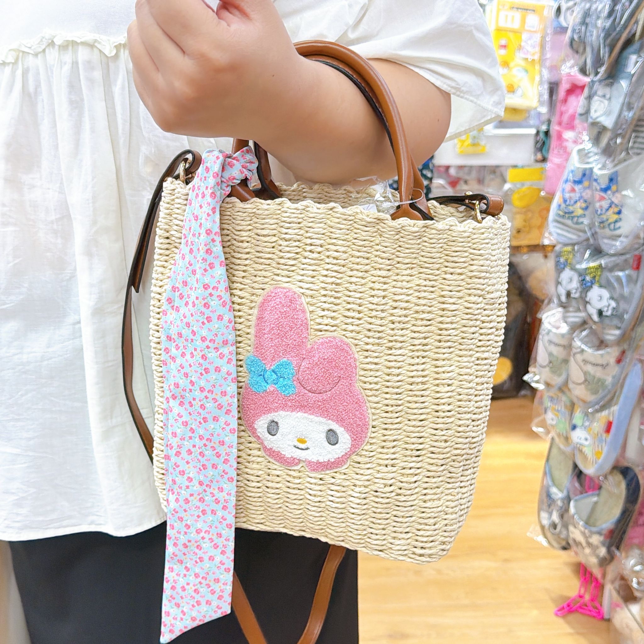 日本直送日本版新款Sanrio Hello Kitty Melody Marron cream 藤織斜孭袋手挽袋