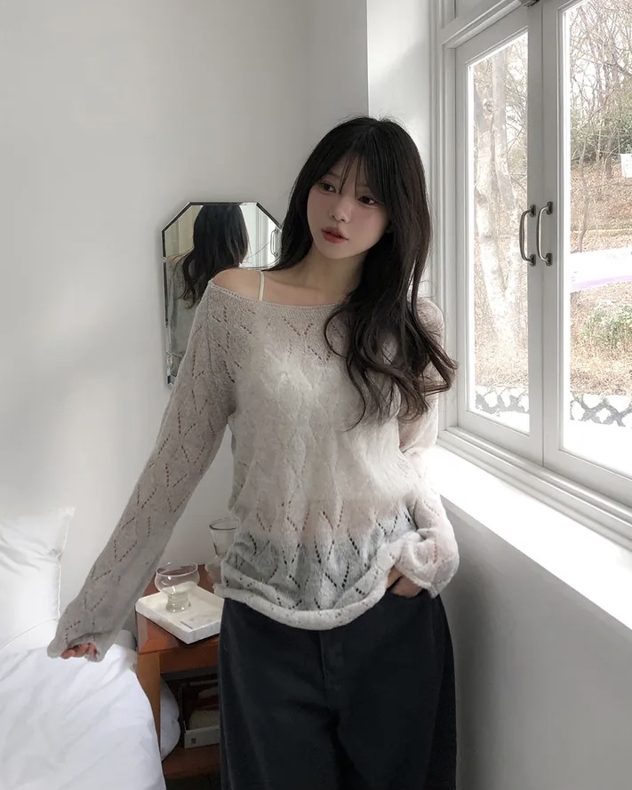 Boat Neck Sheer Knit Top
