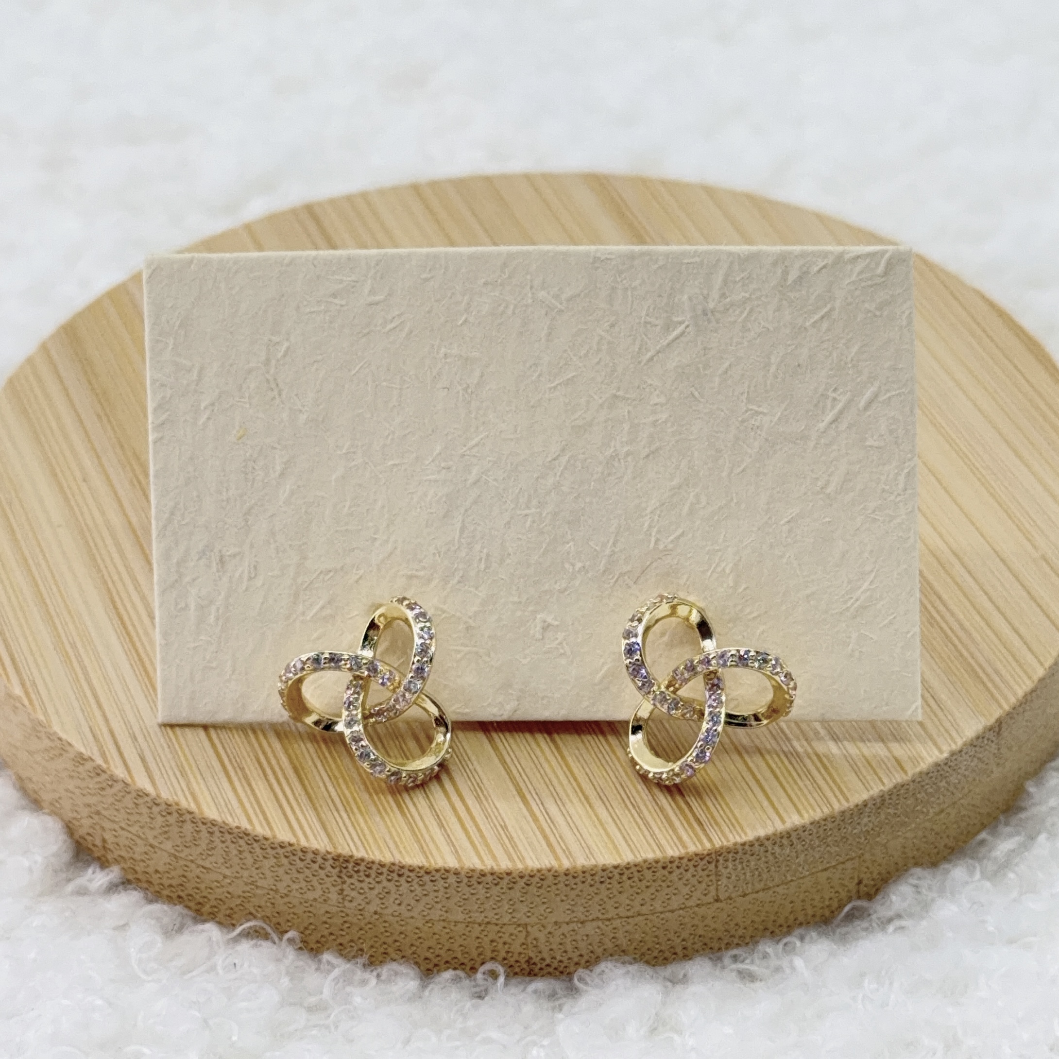 金色微鑲蝴蝶結耳環 (925 Silver Post)