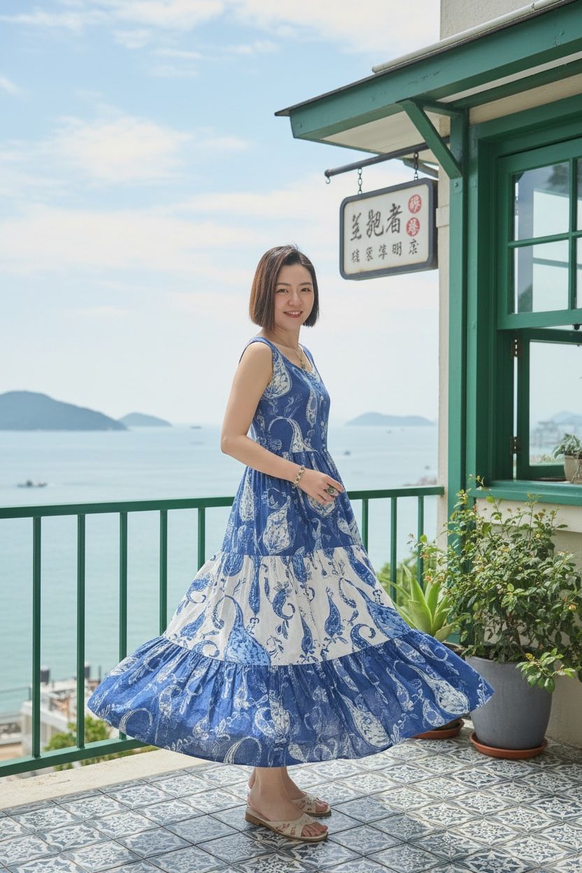 2106 Blue X White Water Colour Sleeveless OP 50"