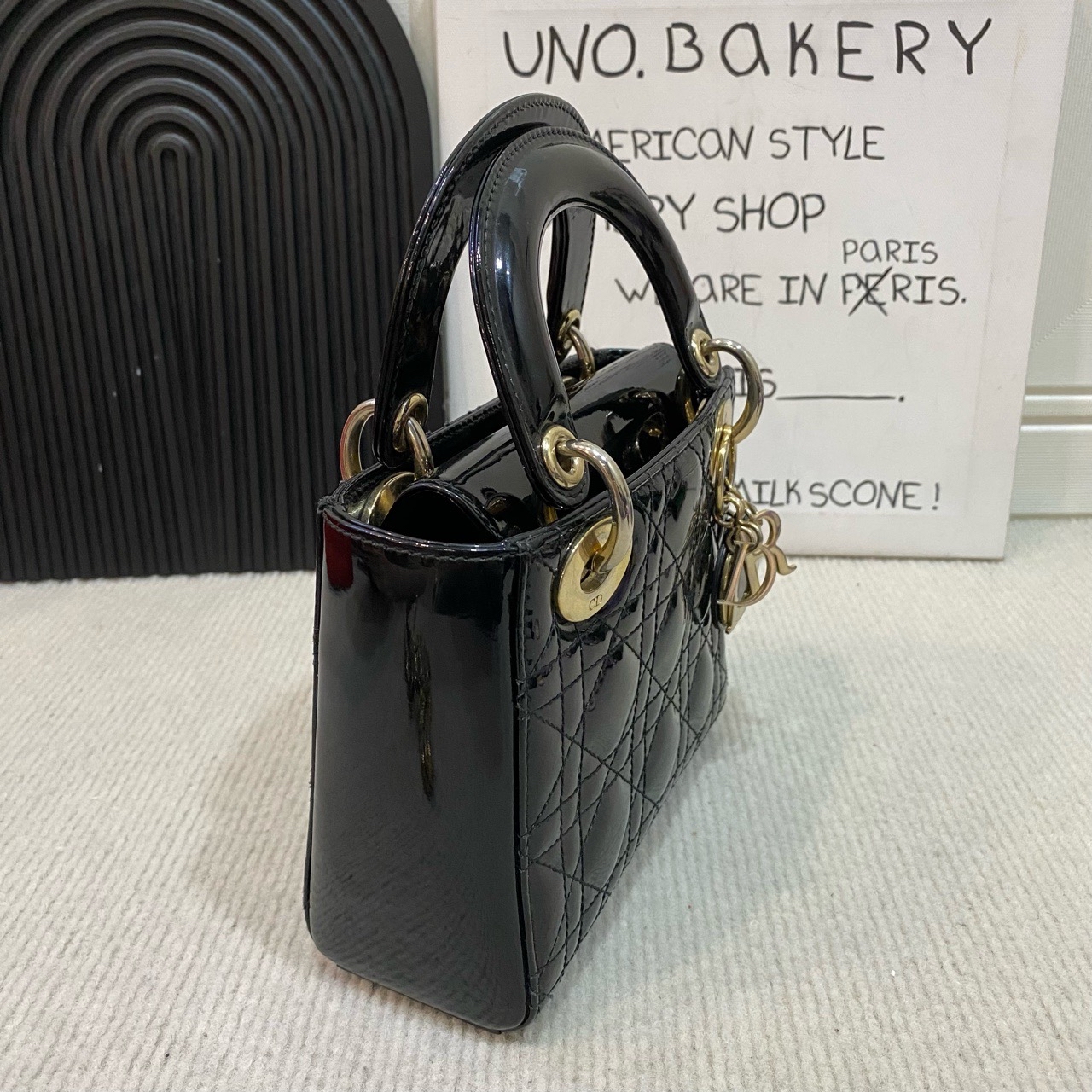 【預訂貨品】Dior 漆皮黑金三格戴妃包