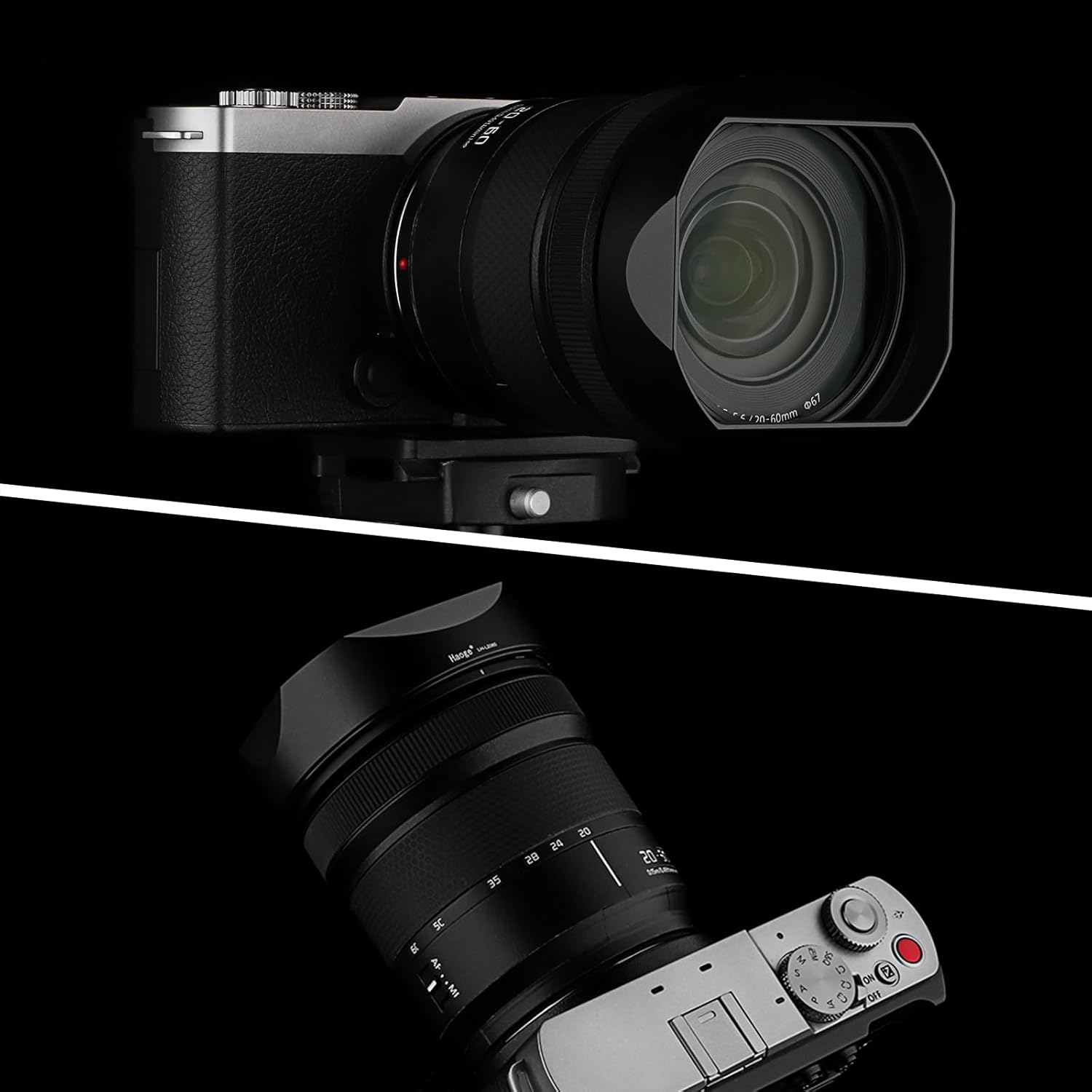 Haoge LH-L2060 Square Metal Lens Hood For Panasonic LUMIX S 20-60mm F3.5 - 5.6 Lens With Metal Cap Kit 方形遮光罩