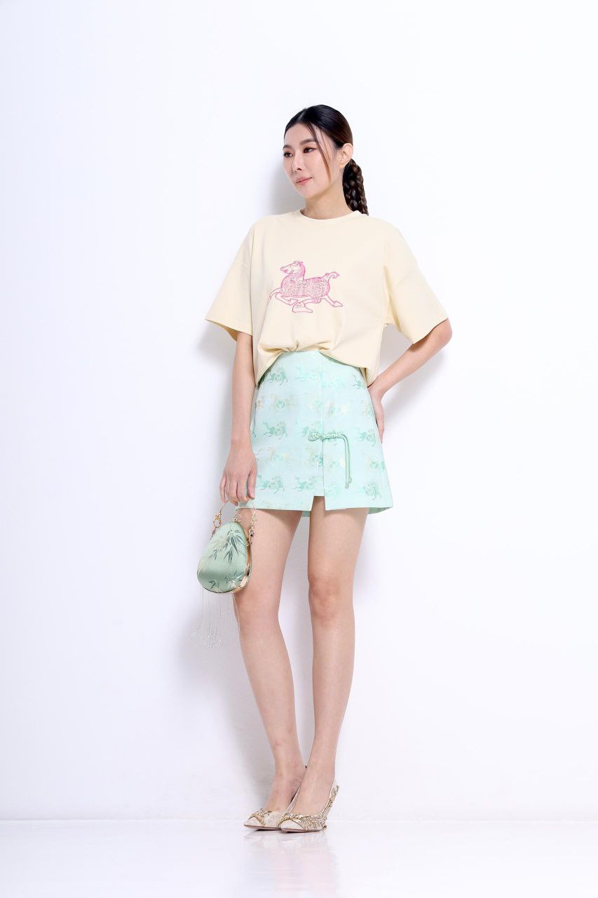 刺绣粉红马图案宽松上衣 2649