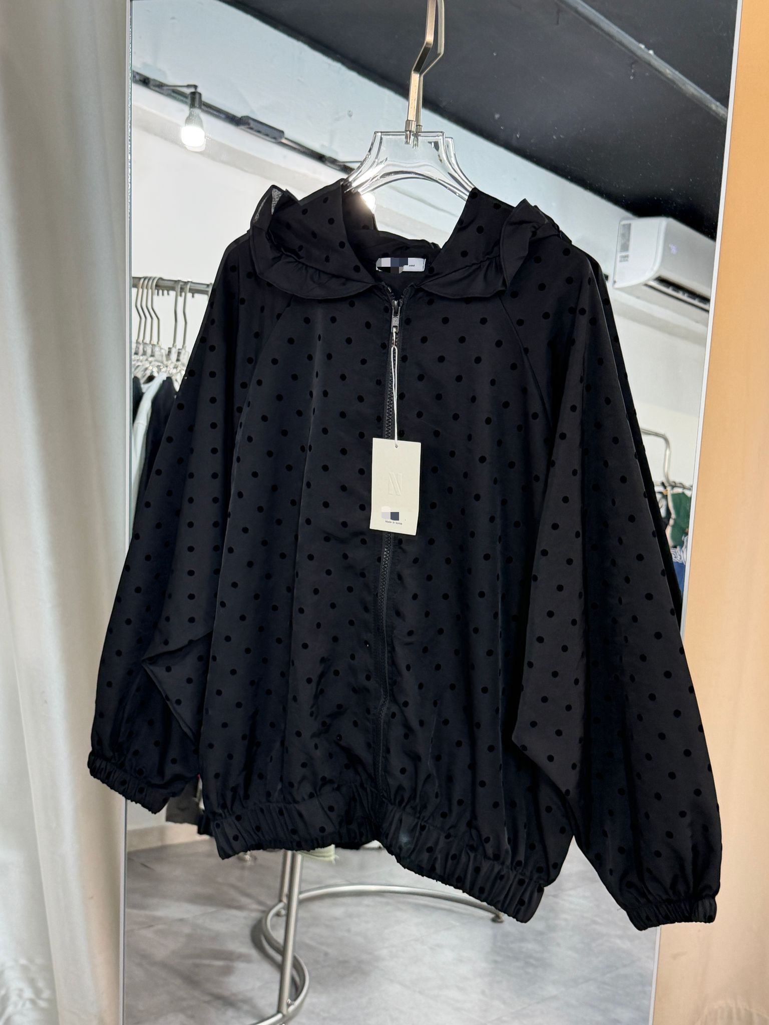 黑色圓點連帽風衣外套