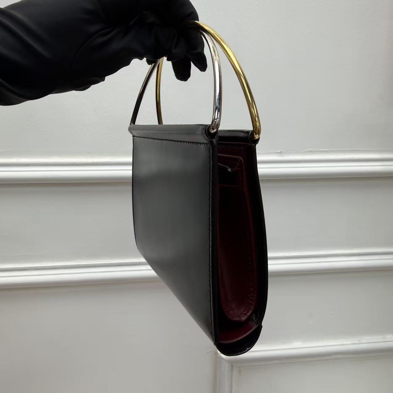 Cartier卡地亞 雙環手提包 黑色 金銀雙環 晚宴包 經典優雅時尚女士晚會聚會手輓包