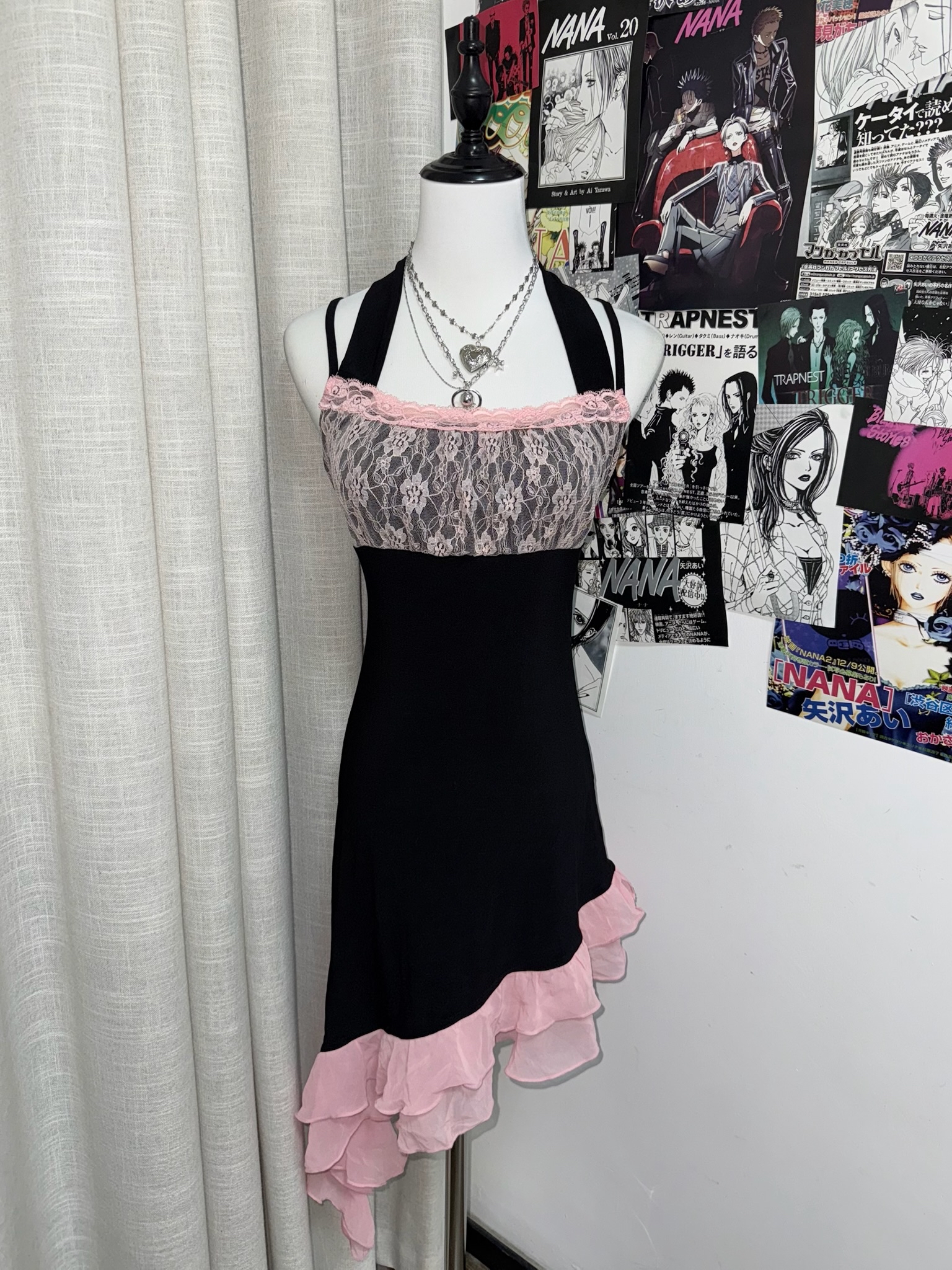 Y2K Black and Pink Gothic Lolita Ruffle Dress