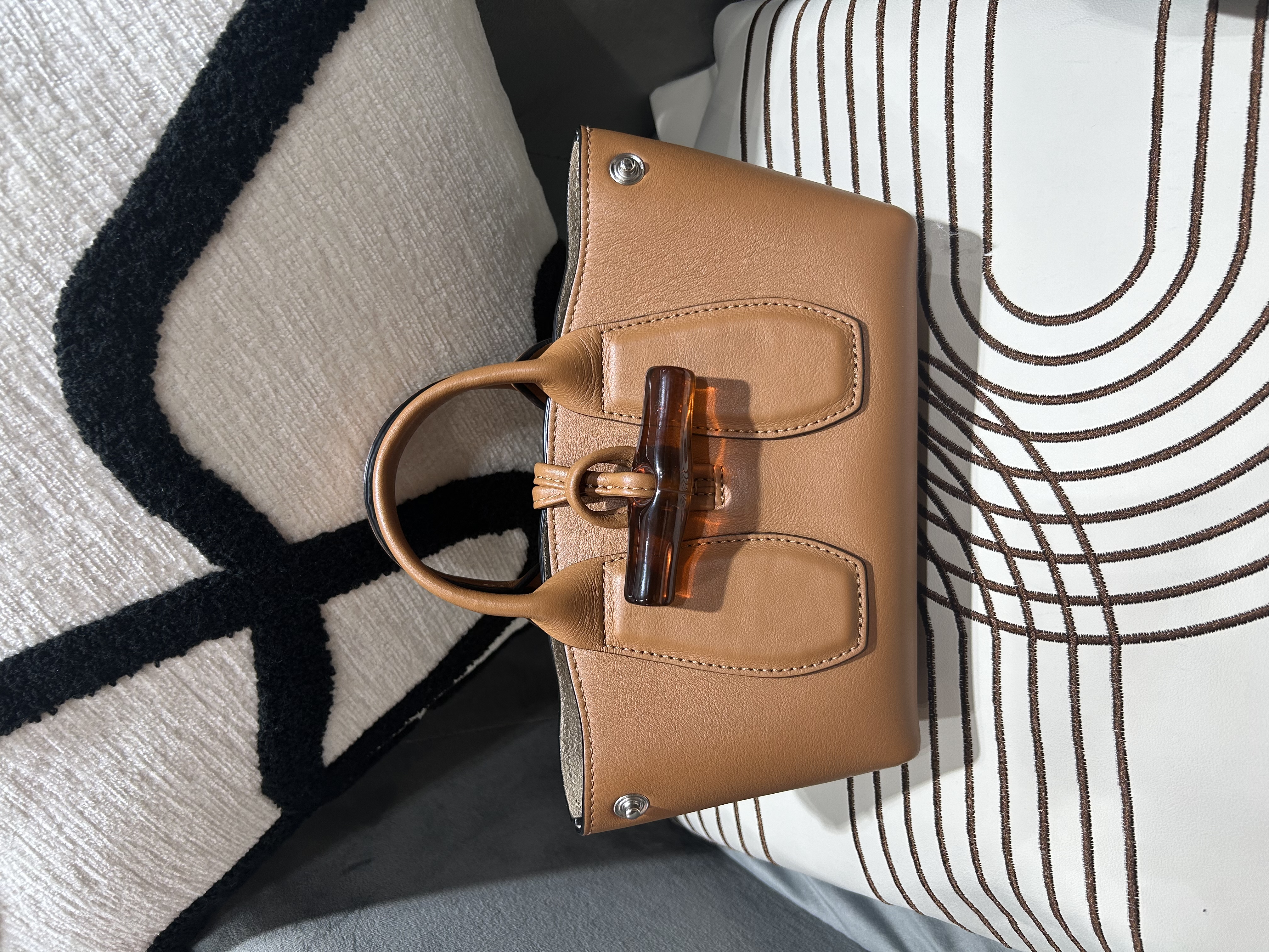 LONGCHAMP Le Roseau Handbag calfskin Tan 100%Authentic, 98%New ✅Dust bag