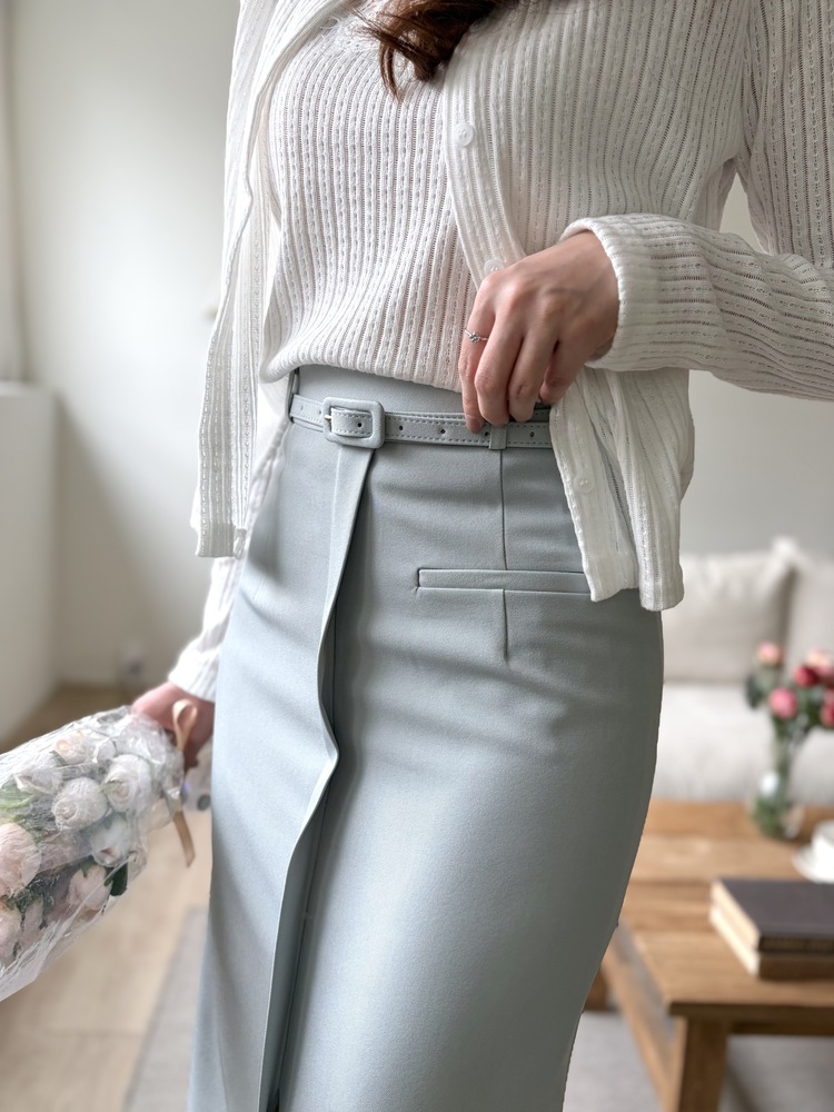 Belted Pencil Skirt (Blue)