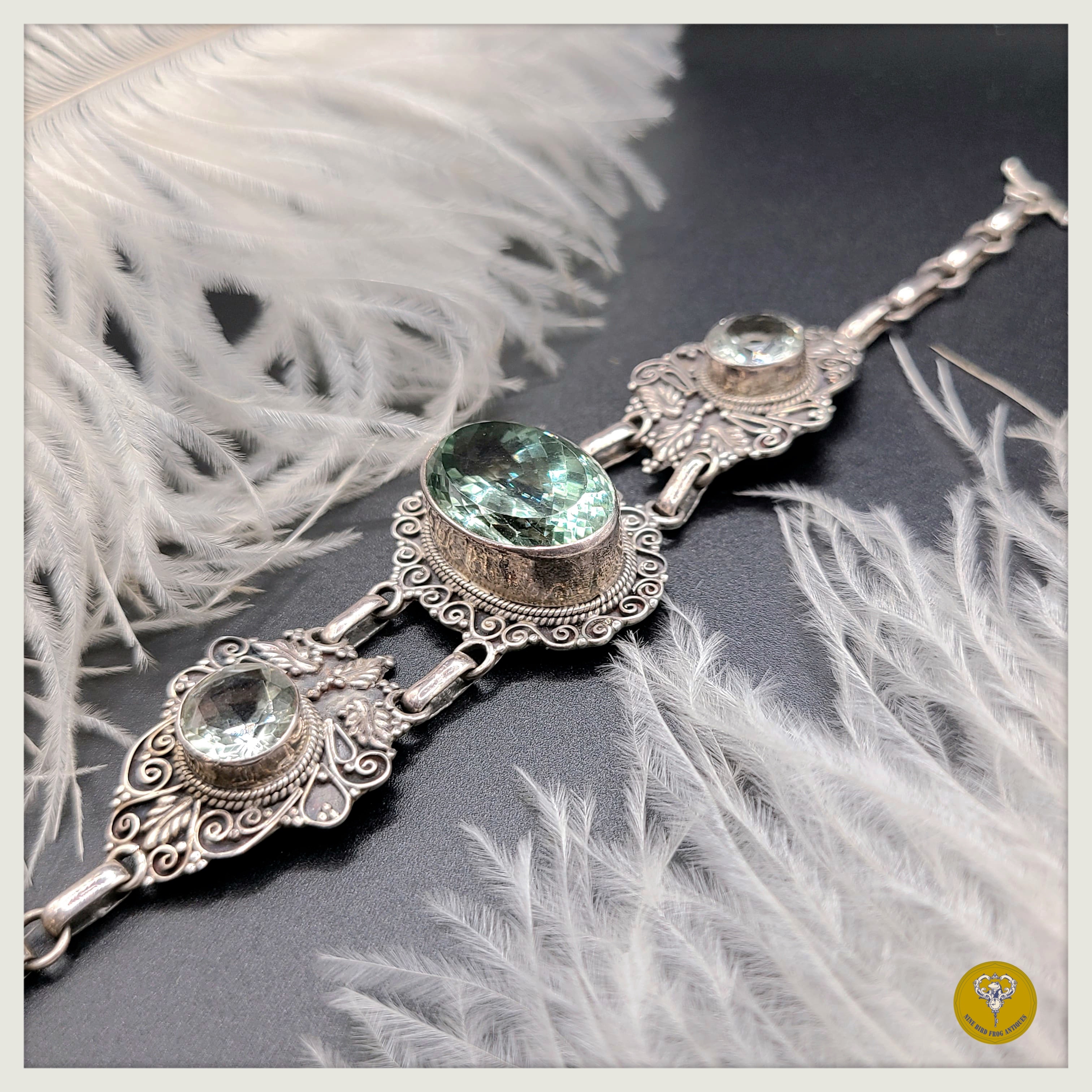 60年代 Art Nouveau 風格托帕斯石純銀手鍊