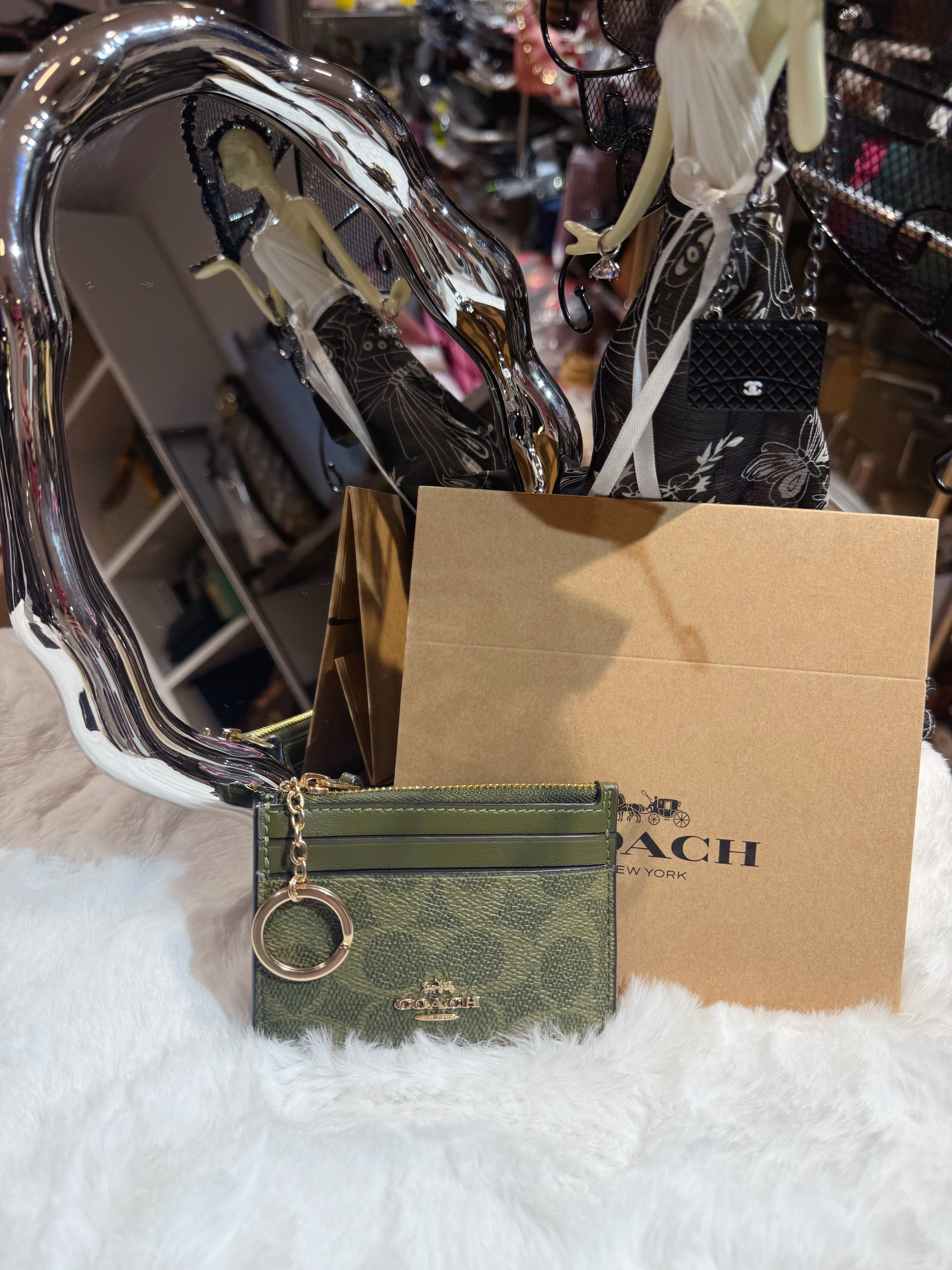 Coach card coin case green/m