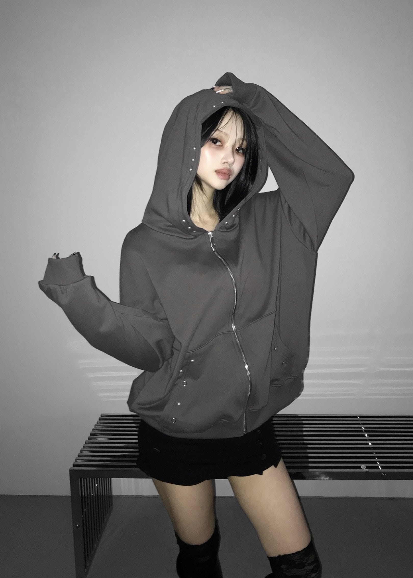 Cotton Studded Zip Hoodie