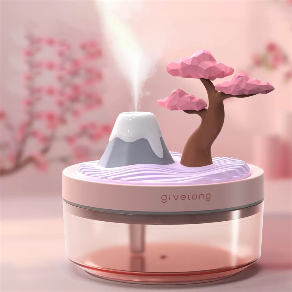 檯面擺件加濕器 氛圍燈 加濕噴霧 七彩小夜燈 補水儀 加濕器 櫻花樹 [平行進口] HK2677