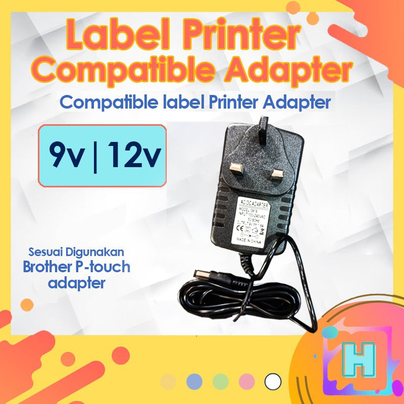 Compatible Label Printer Adapter 9V 12V power supply charger UK plug for H110 D450 D210 D600 E300VP P700