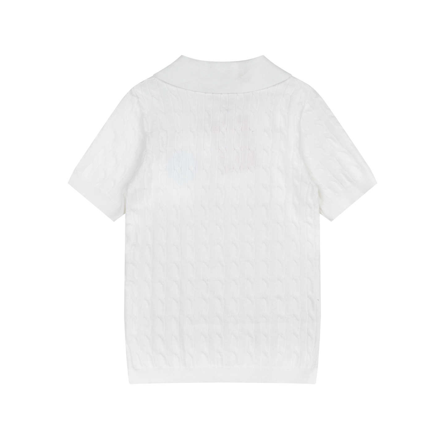 Mardi Mercredi Flower Embroidery Cable Short Sleeve Knit