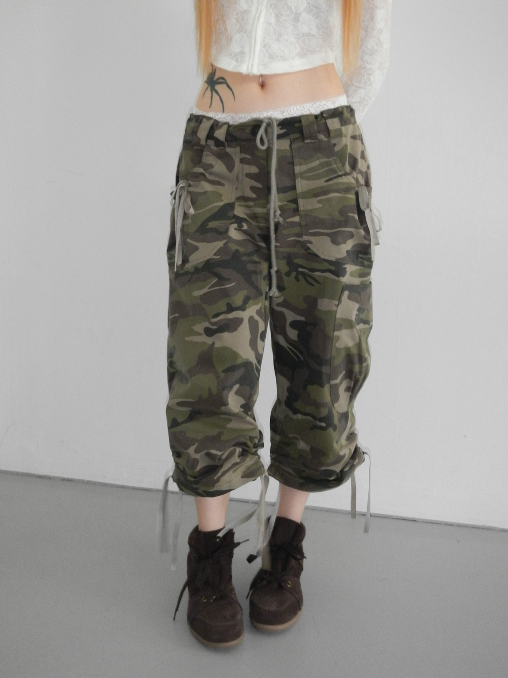 Camo Drawstring Cargo Capris