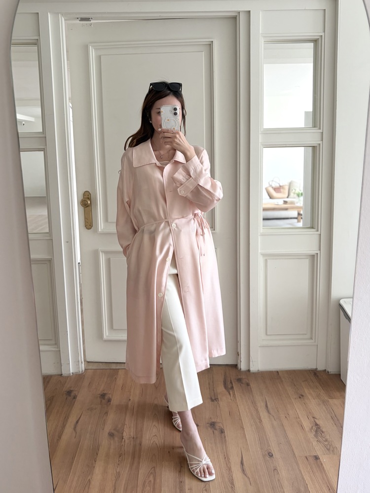 Silky Belted Trench Coat (Pink)