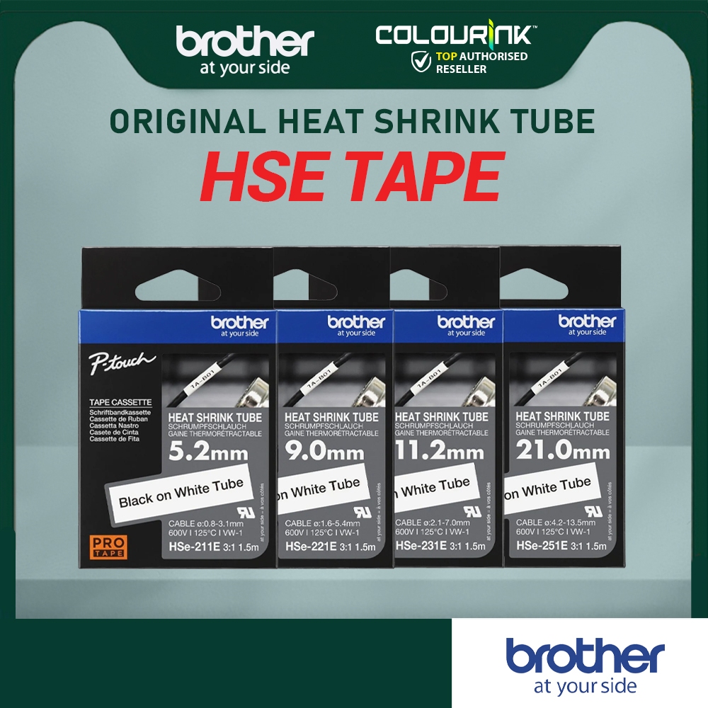 Brother Original Heat Shrink Tube Black on White HSE-211 HSE-231 HSE-221 HSE-241 HSE-251 for Cable Wire Label Tape