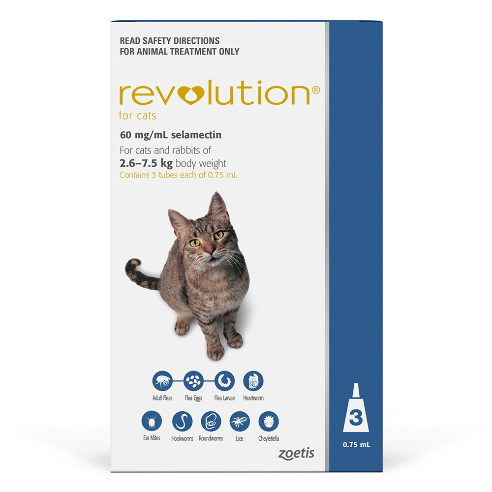 Revolution (Selamectin) For Cats 2.6-7.5kg 3 Pack (Blue) 