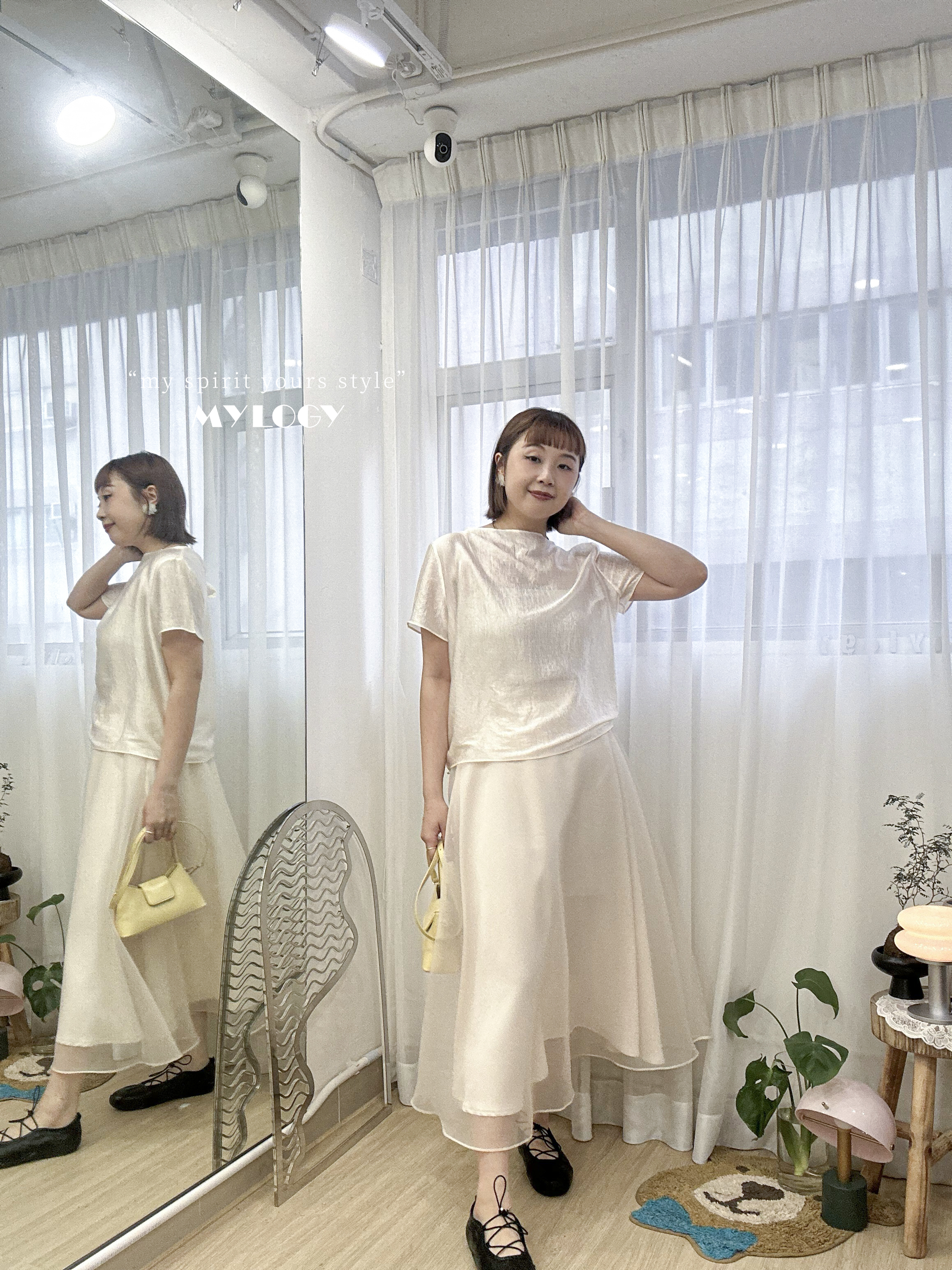 極簡高級感～亮面羅紋薄襯衫 OND0001 - 杏色 Beige