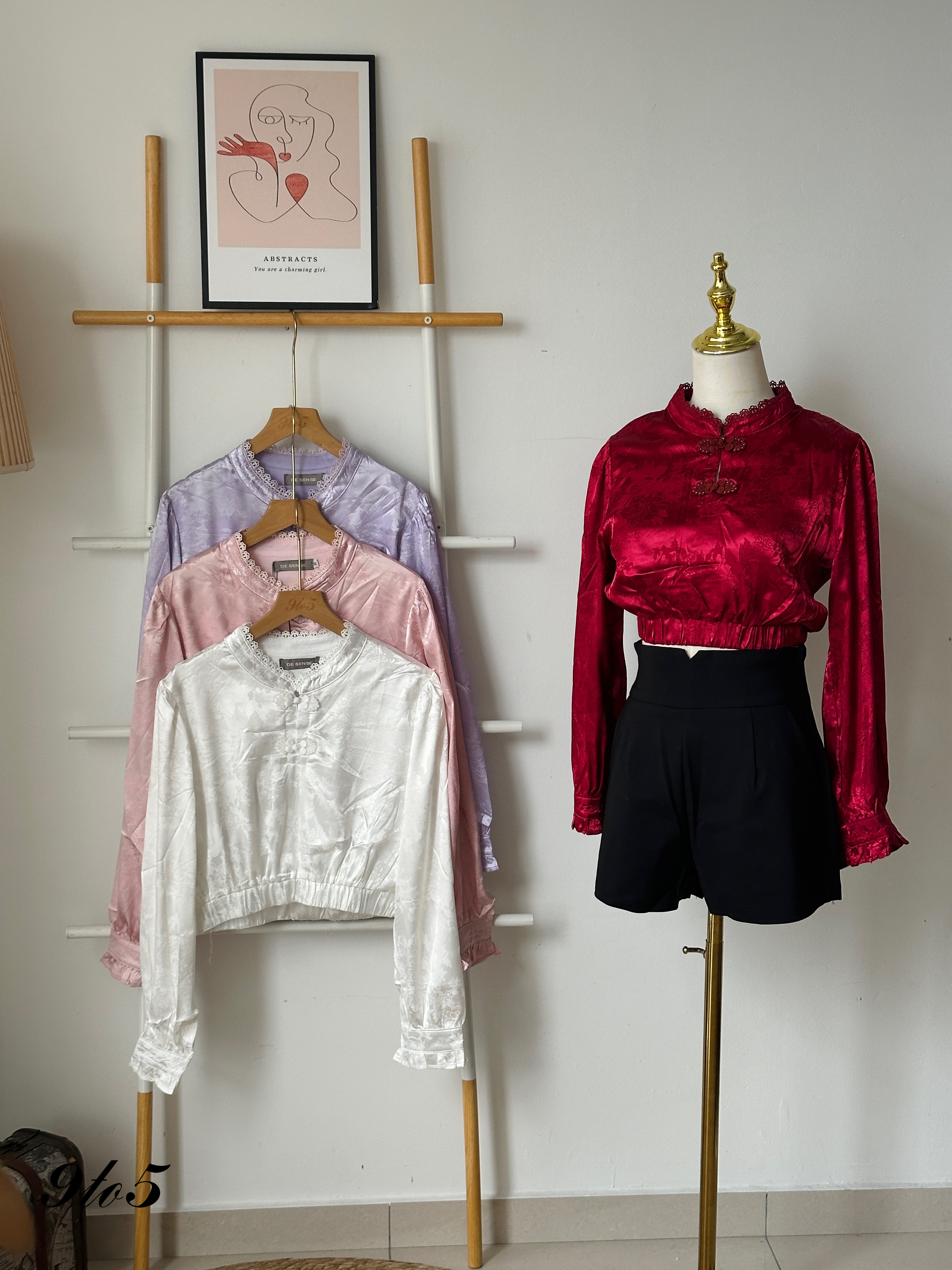 T3934 Long Sleeve Cheongsam Top - 4 Colors