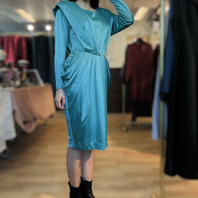 Vintage Japanese 1980s Turquoise Sash Drape Dress (MT2260-20)