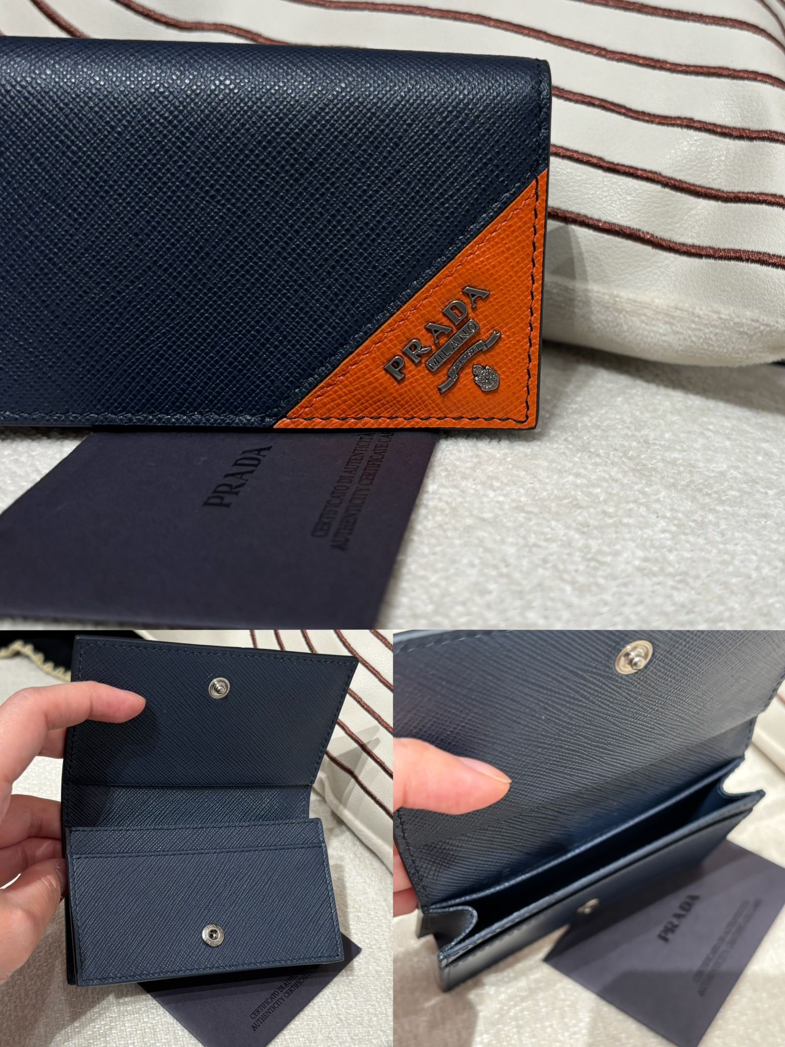 Prada card holder Calfskin,100%Authentic, 98%new tap ✅ certificate ✅ box