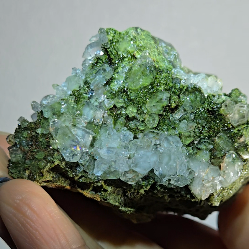 Epidote specimen with rainbow quartz and DTs - ED2