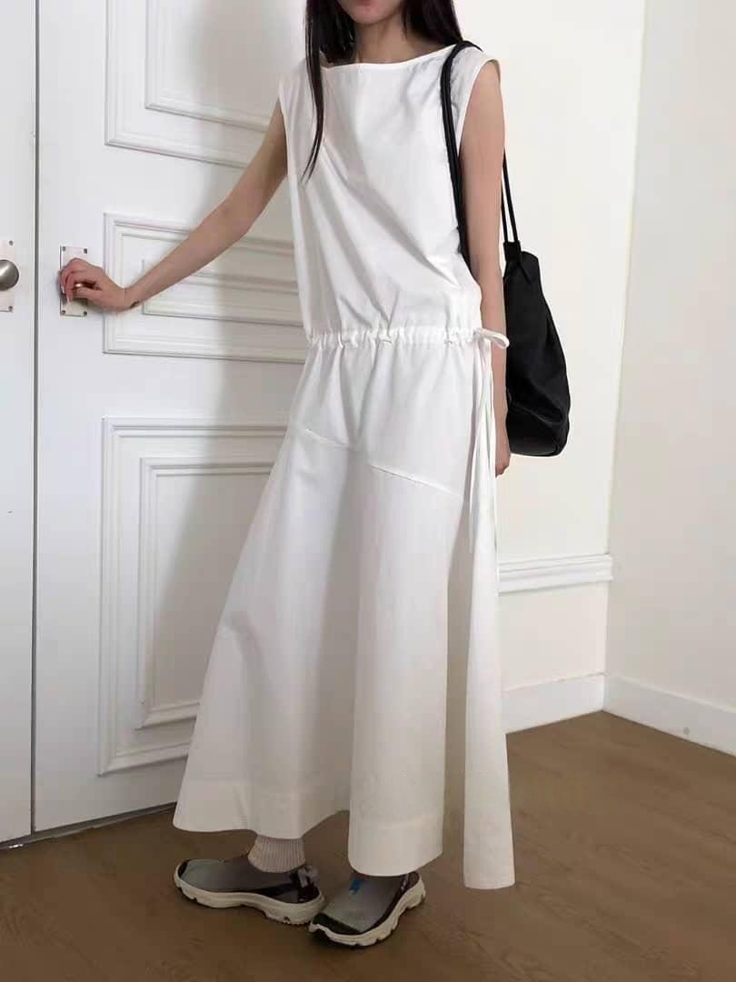 Minimalist Sleeveless Maxi Dress with Adjustable Drawstring Waist ‖ 极简抽绳收腰无袖长连衣裙 KR0262706W