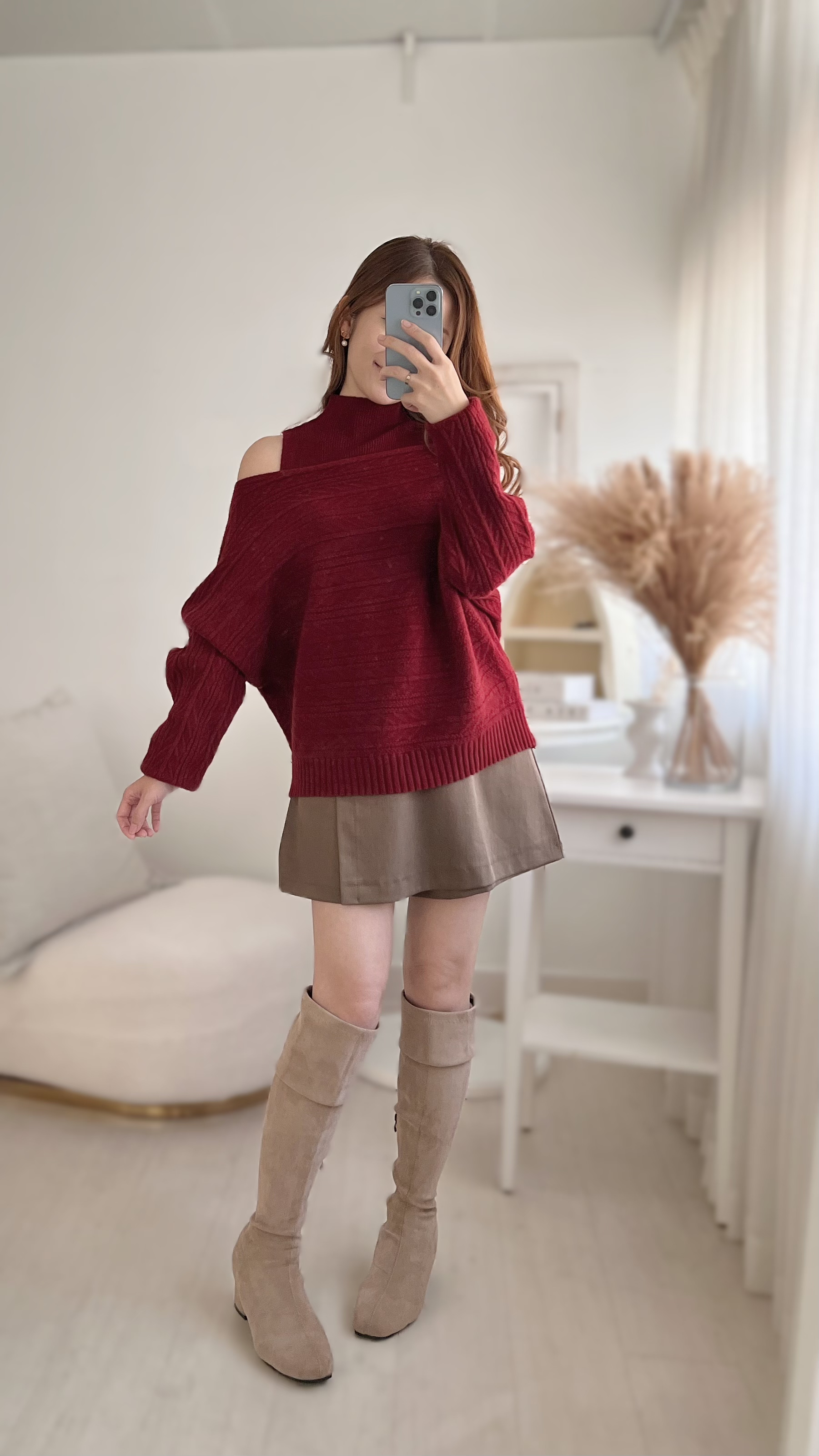 [限時閃購]2-WAY巴洛克織紋毛衣(背心+上衣)[KR]酒紅色308279