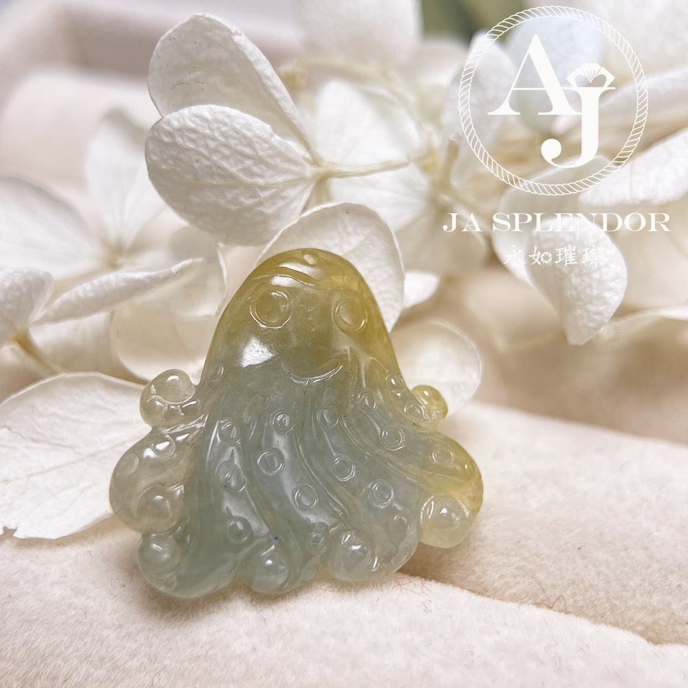 JN-3379 天然翡翠A玉-黃加藍八方來財八爪魚/章魚吊墜