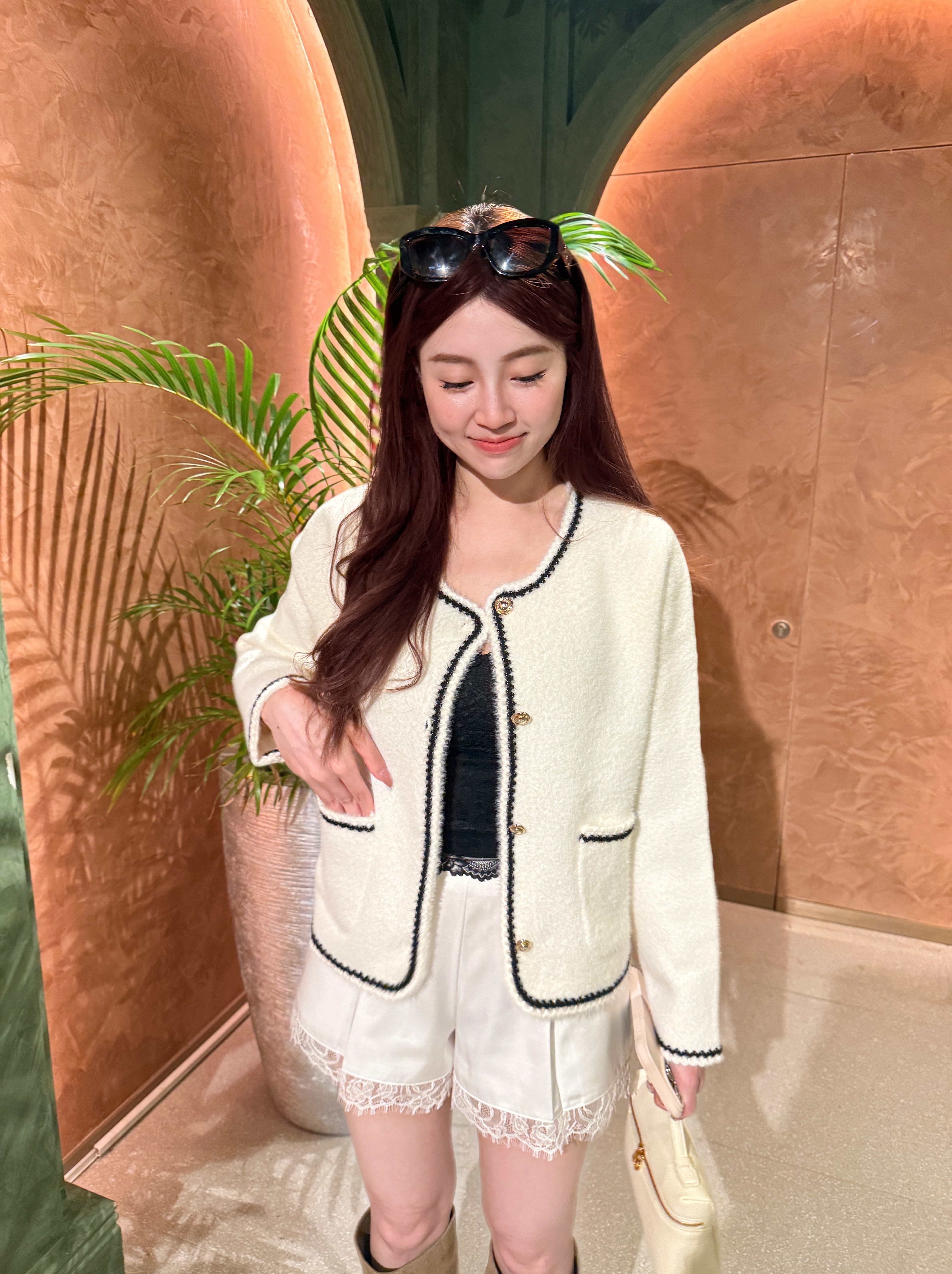 ♥︎ Fluffy Knit Contrast Trim Jacket 