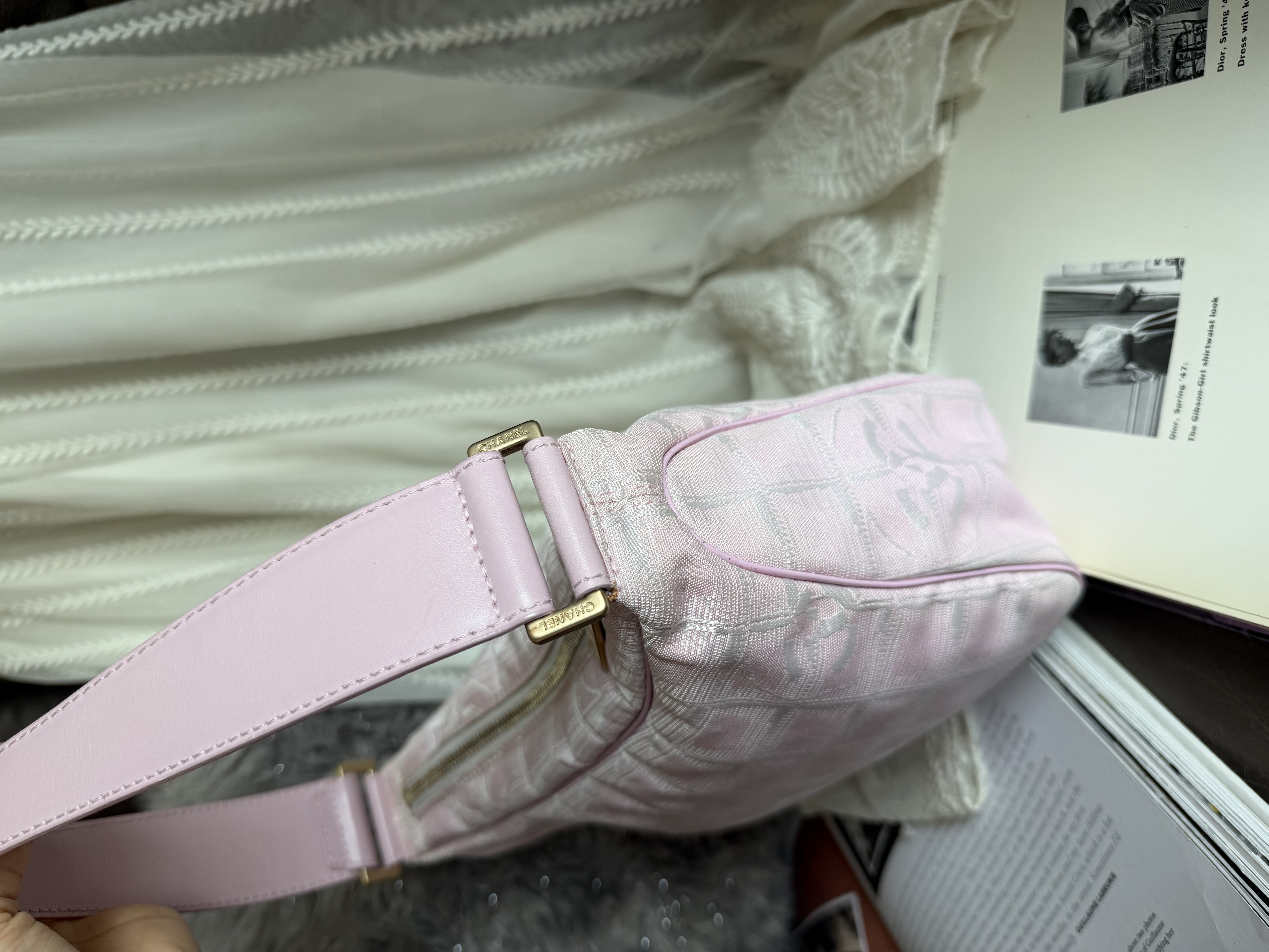 閑置品 vintage chanel pink jacqurd shoulder bag / pochette 
