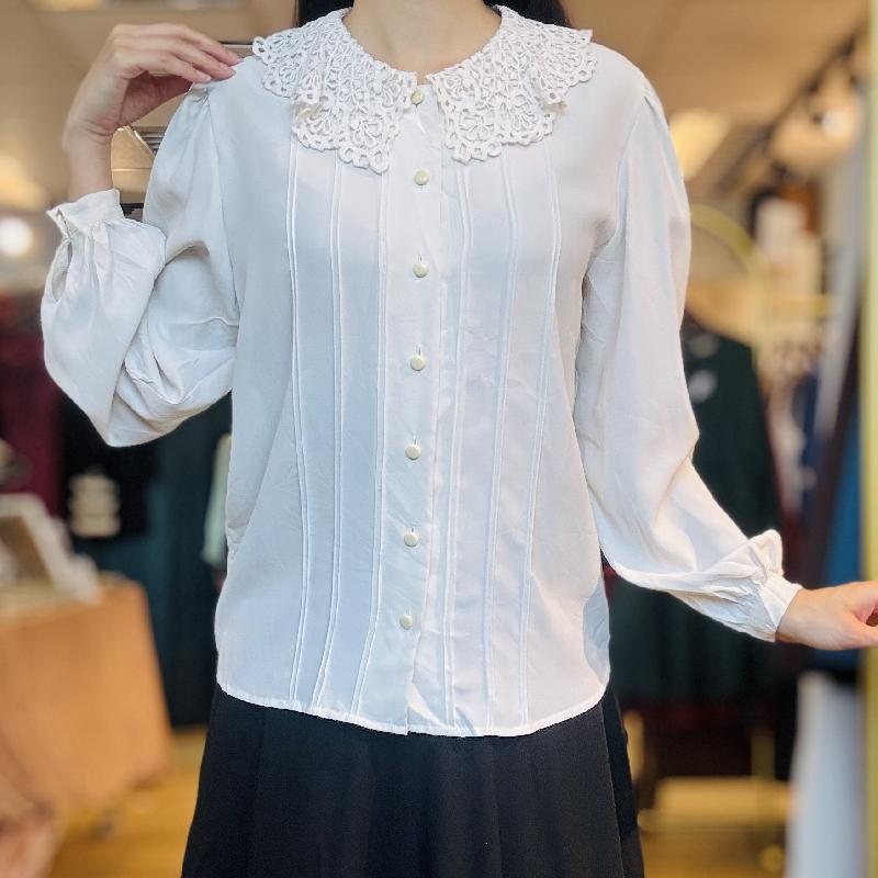 Vintage Japanese White Blouse with Cotton Crochet Collar (PP001-30)