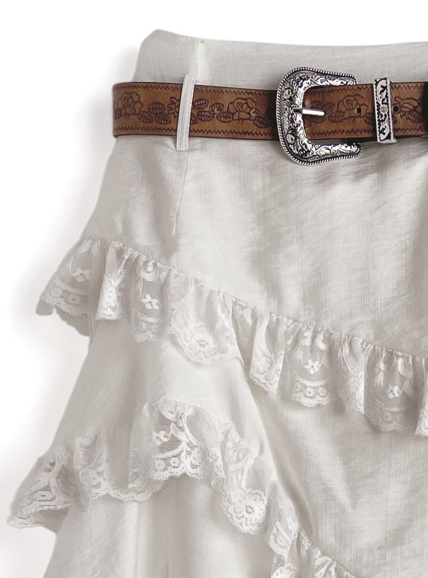 不對稱蕾絲蛋糕半身裙 [ru1515]