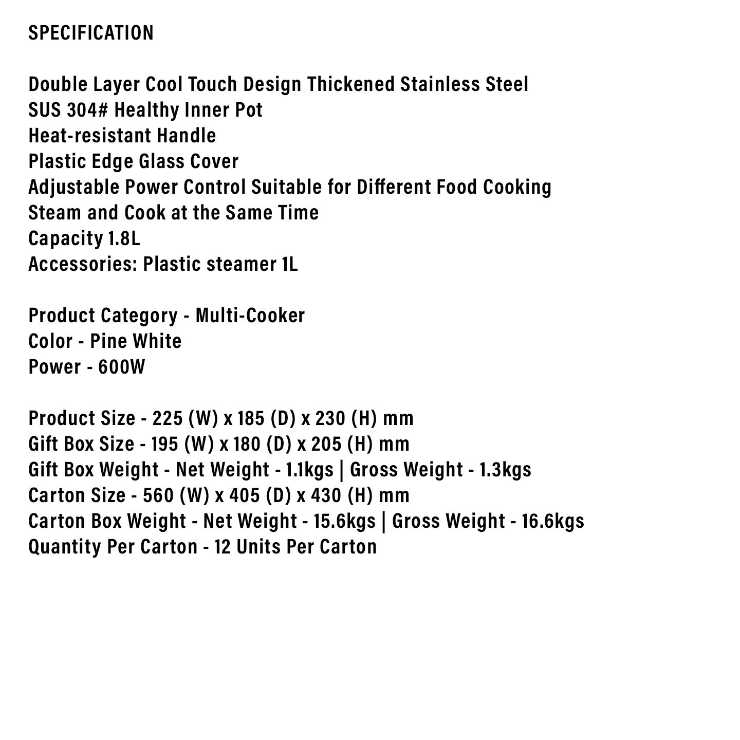 Faber 1.8L Pine-S Multi Cooker FMC 1208WH